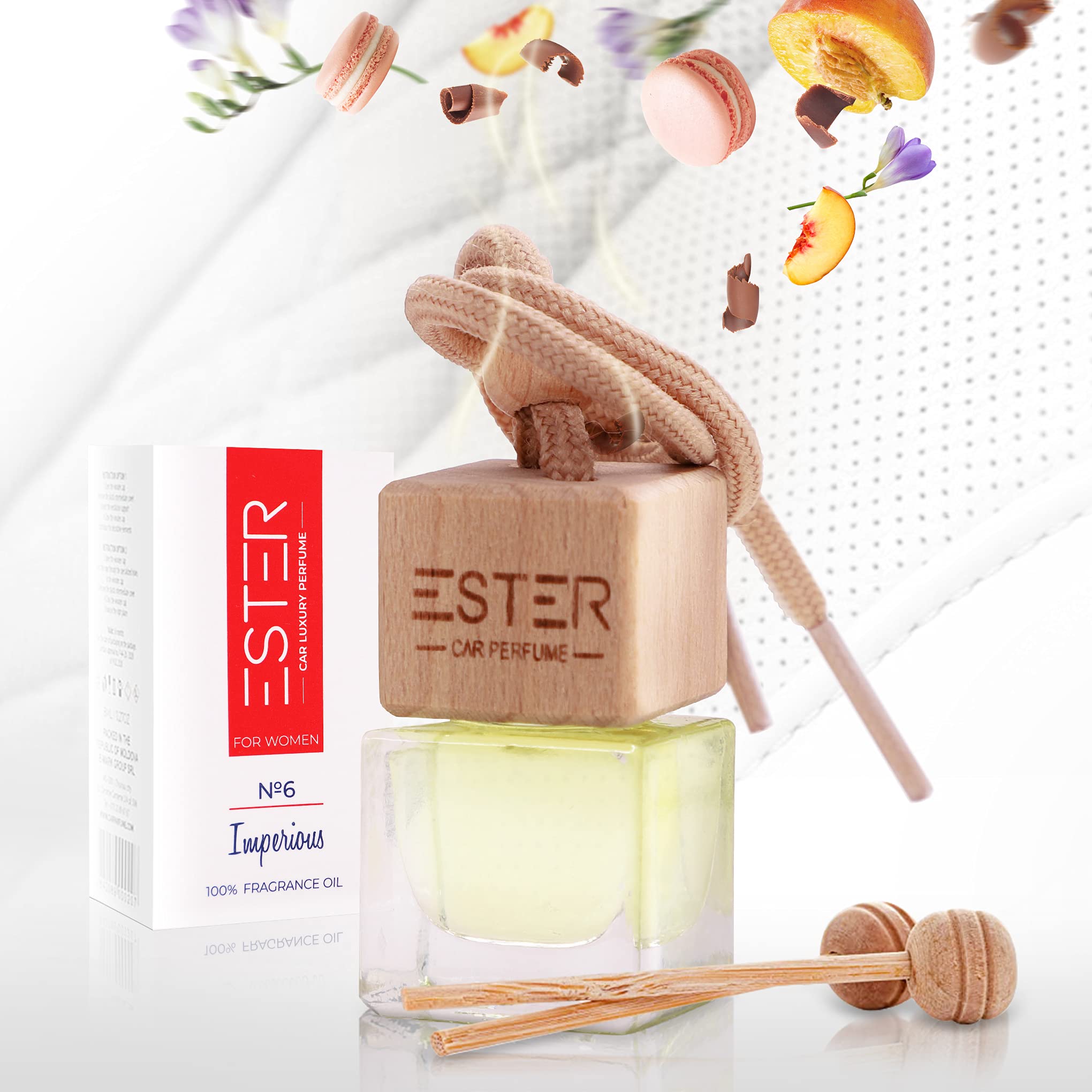 Luxury Car Perfume Air Freshener for Women - №6 Imperious Essential Oil Diffuser with Reed Sticks - 1 Fl Oz Long-Lasting Scented Air Purifier (Citrus, Spicy, Cacao, Sweet, Coffee Aromas) - Perfect for Home, Office & Car Interior Fragrance