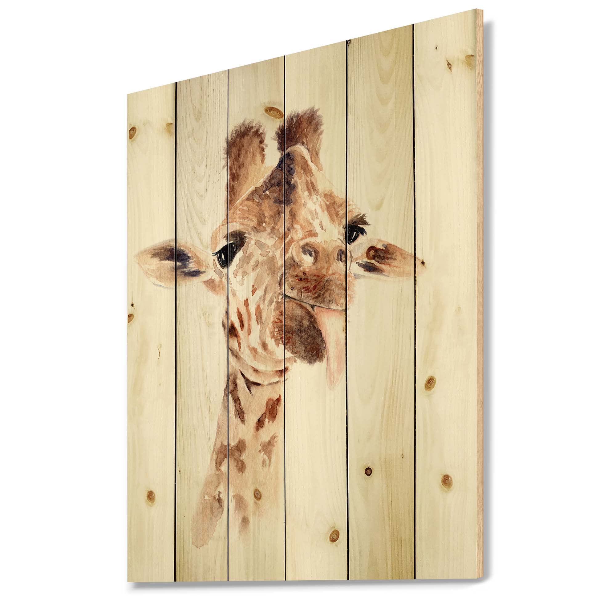 DesignQ Giraffe Portrait VIII - Farmhouse Wood Wall Decor, Brown Wood Art Panel, Large Animal Print on Natural Pine - Perfect for Living Room, Bedroom & Nursery Decor