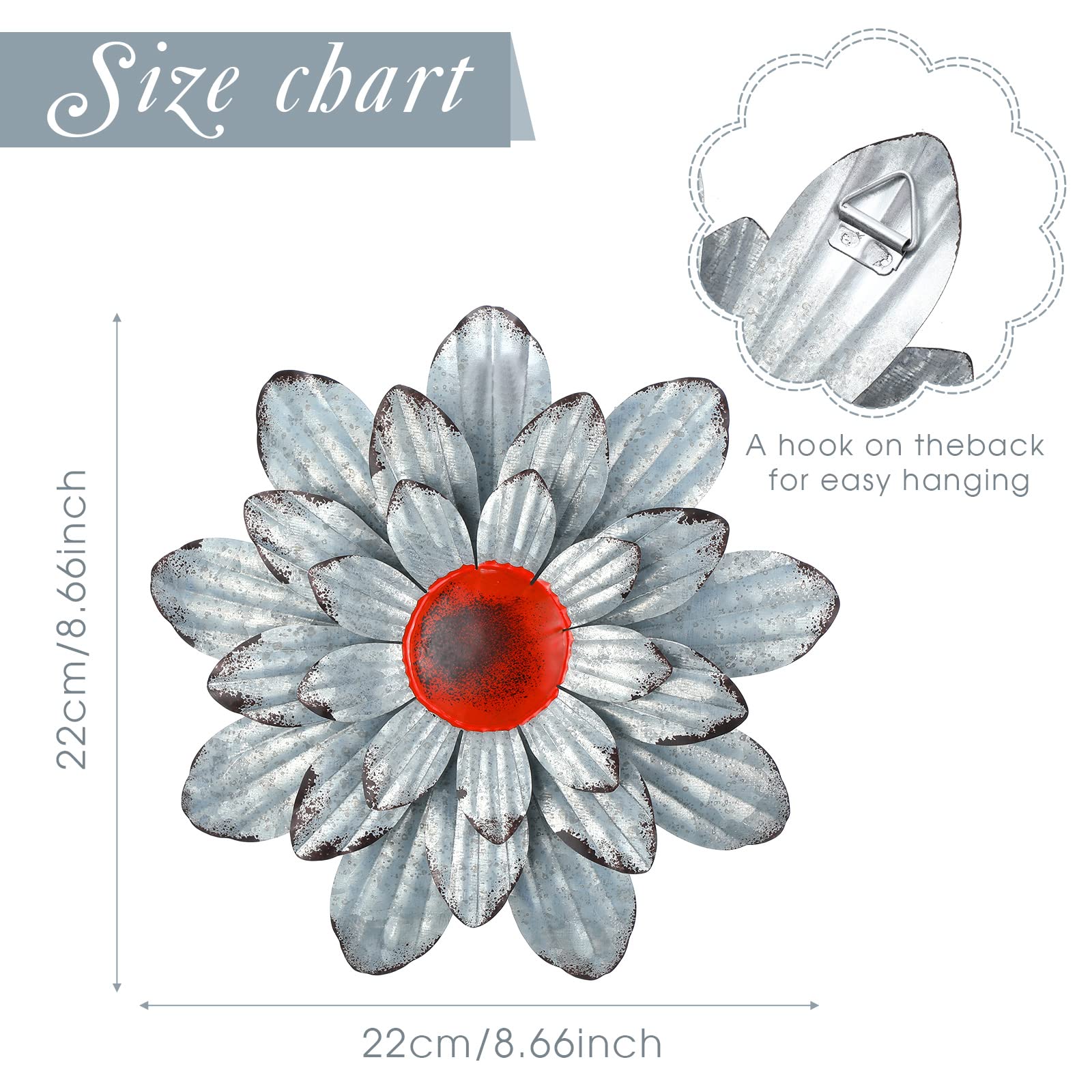 3 Pcs Metal Flower Wall Art - Rustic Farmhouse Decor for Bedroom, Living Room & Bathroom