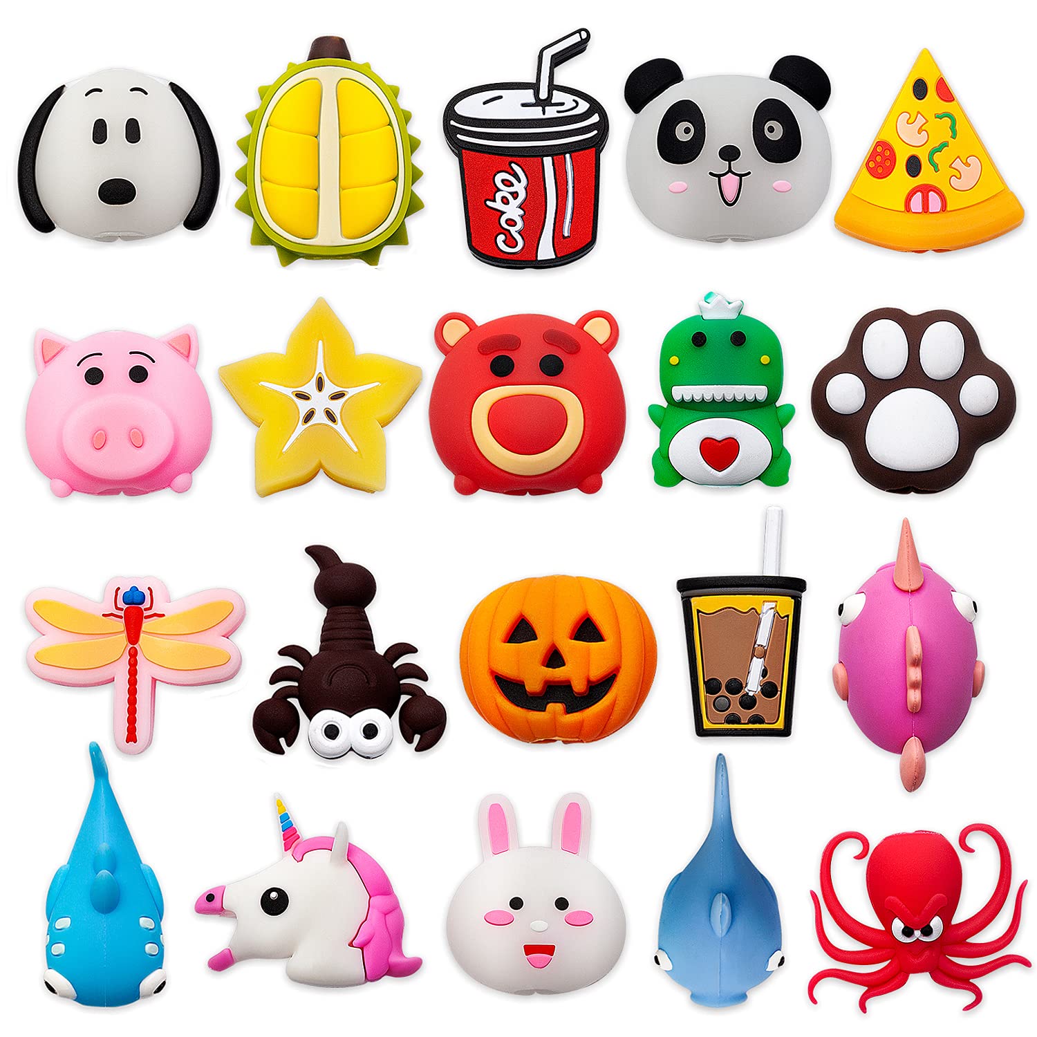 20PCS Animal Cable Protectors for iPhone USB & Lightning Cables - Cute Fish Rabbit Design Charging Cord Savers - Durable Plastic Phone Accessories to Prevent Cable Damage - Perfect for Home, Office & Travel Use