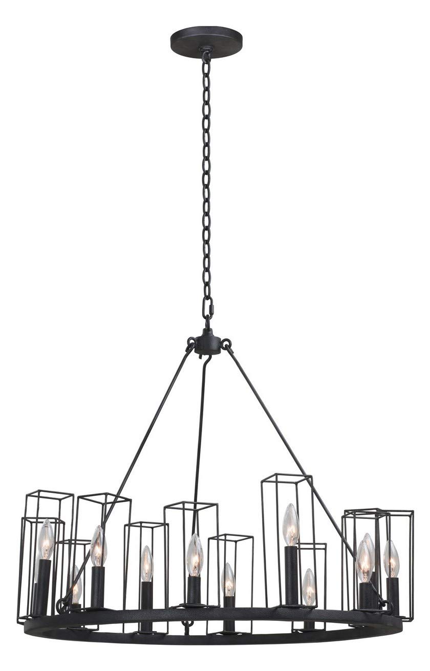 Allston 12-Light Black Iron Chandelier - Elegant Dining Room & Foyer Lighting Fixture for Modern Home Decor