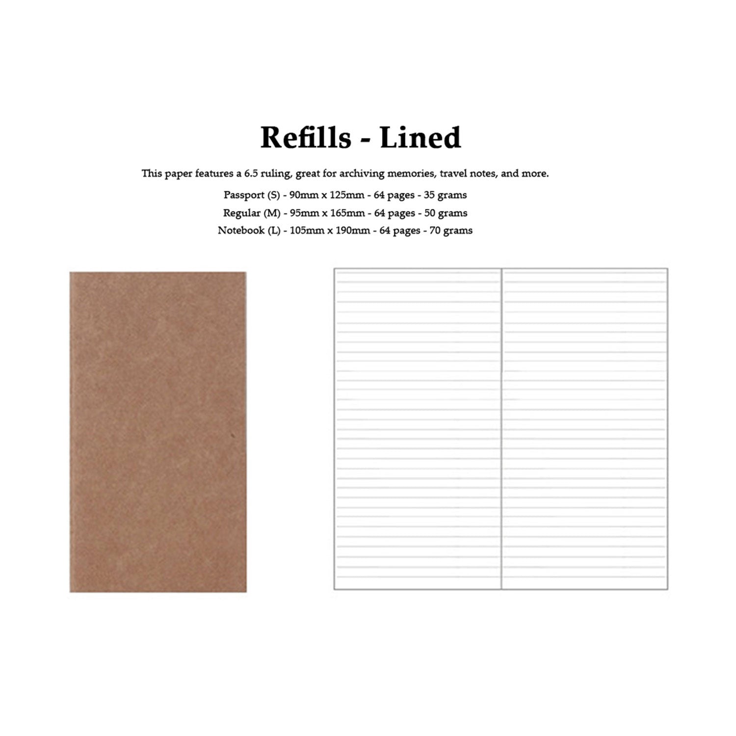 Premium Traveler's Notebook Refill - Lined Paper for Journaling, Note Taking & Planning | Perfect for Bullet Journals, Travel Diaries & Daily Writing