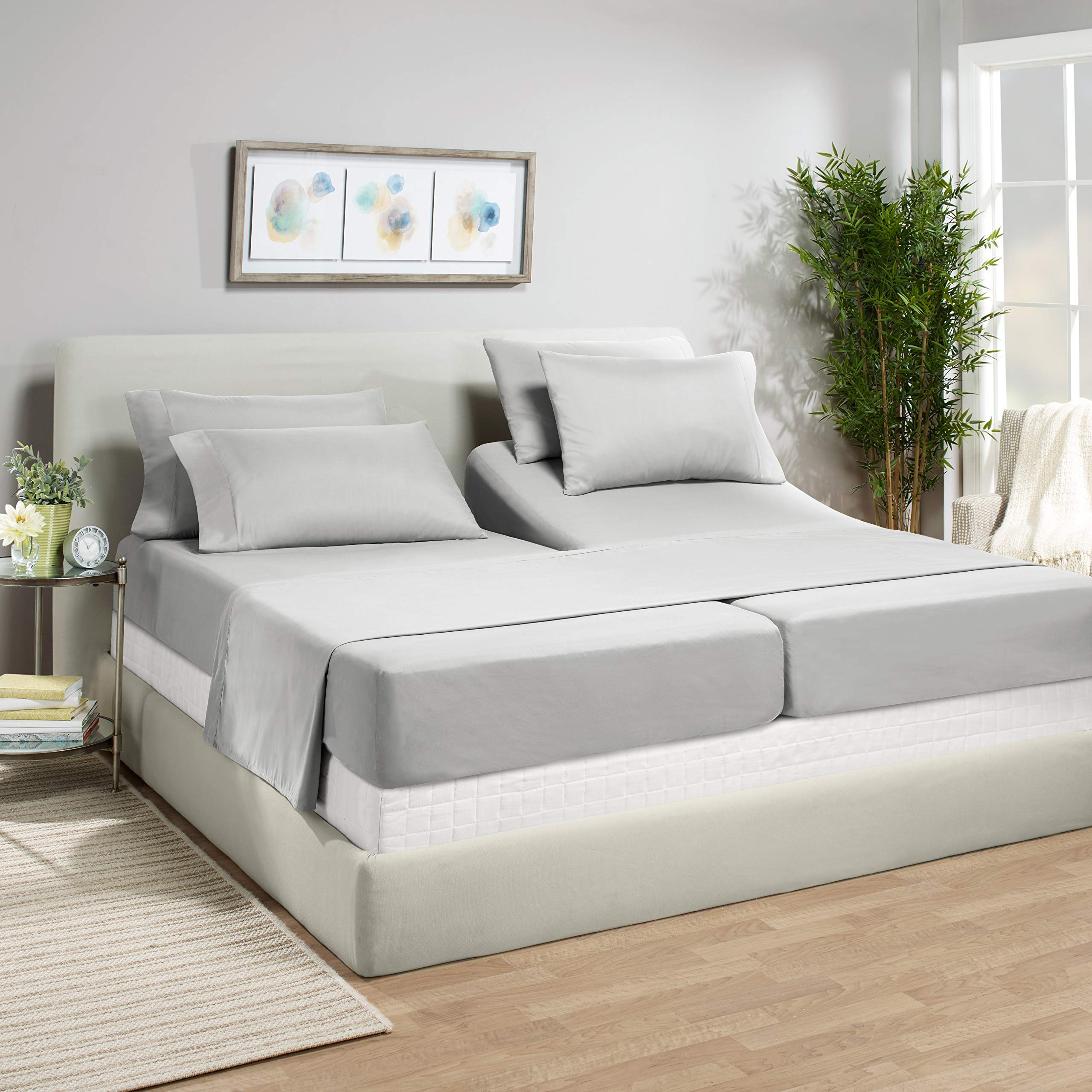 Premium 800 Thread Count 100% Cotton Split Queen Sheet Set for Adjustable Beds - 4 Piece Bedding with 21