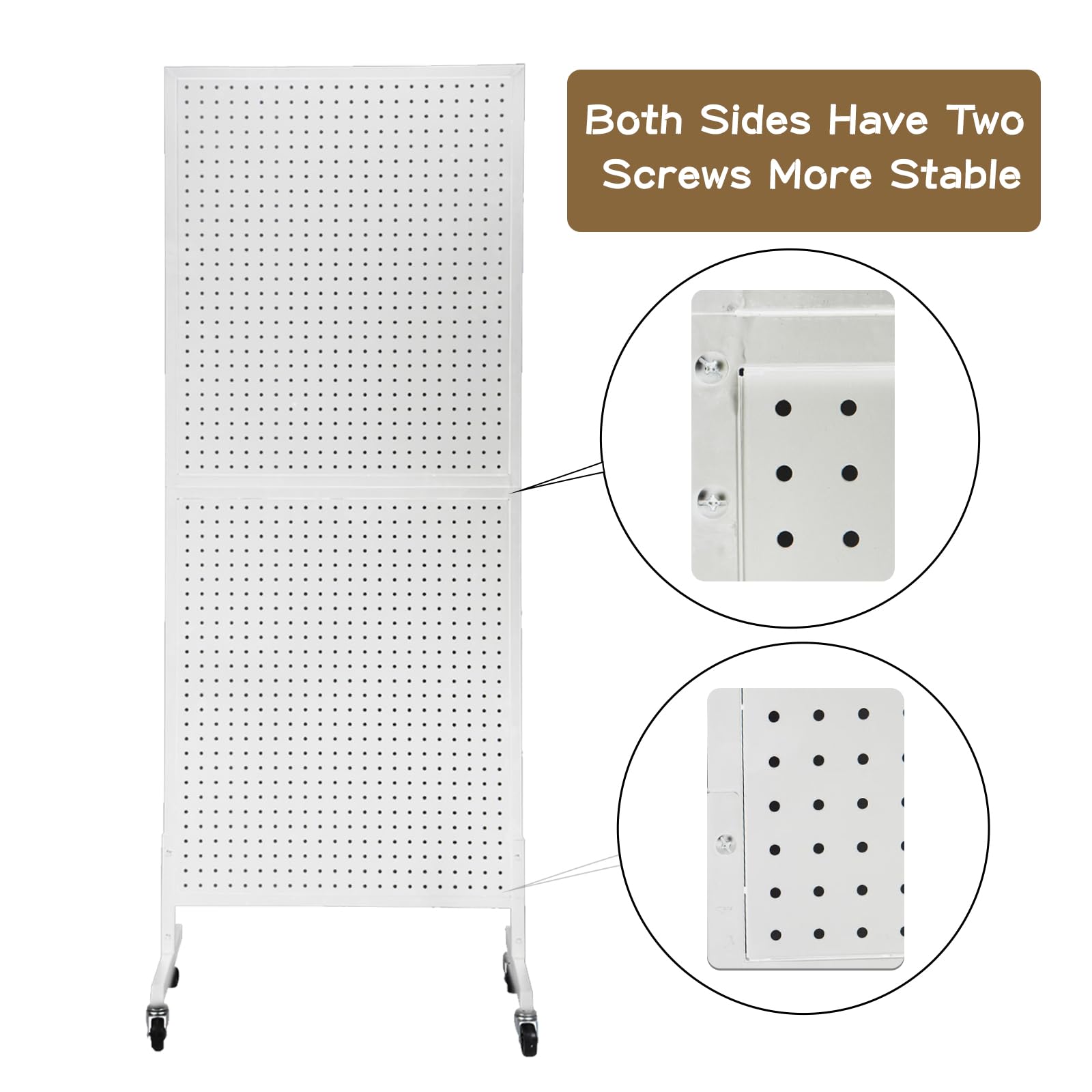 2'x5' Metal Pegboard Display Stand with 30 Hooks & Wheels - White | Wall Mount or Freestanding Retail Display Rack for Store Organization, Workshop Tools & Home Garage Storage