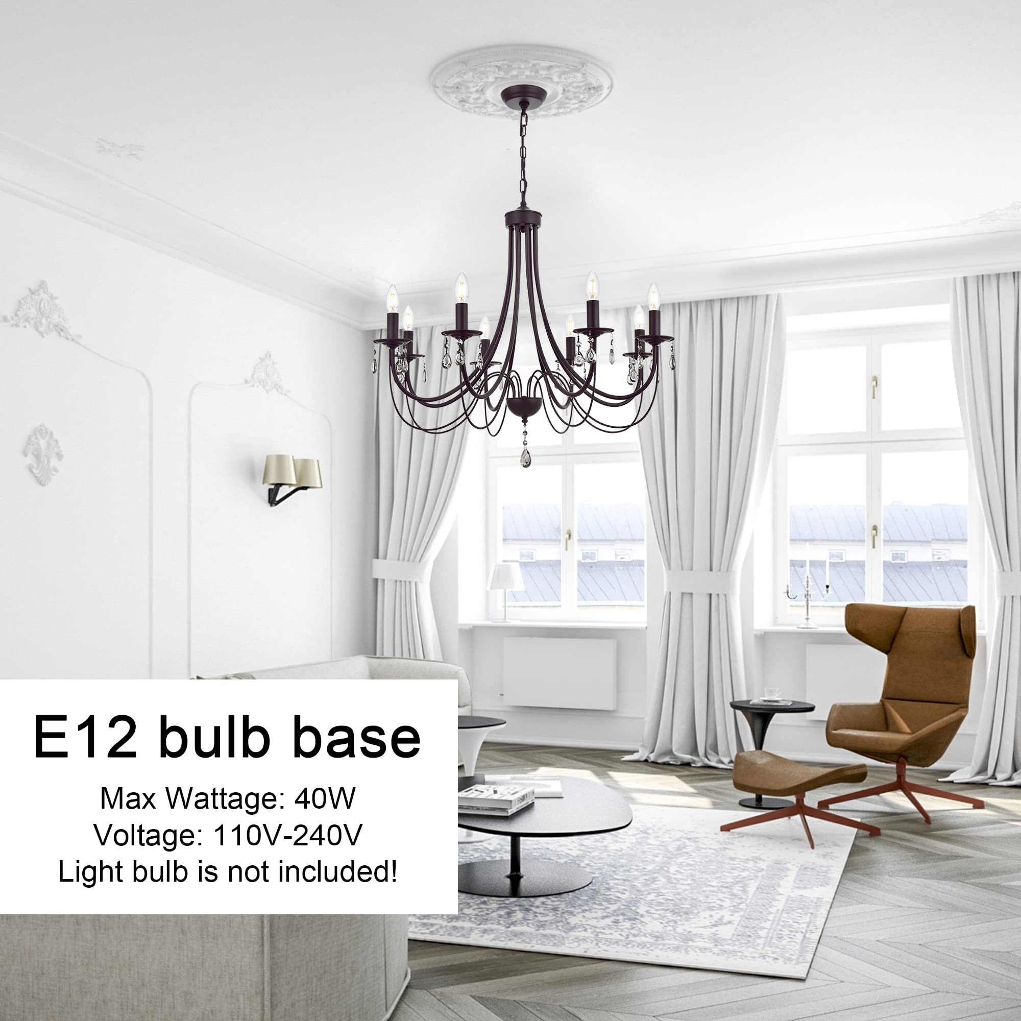 Farmhouse Chandelier 8-Light Oil Rubbed Bronze Pendant Light Fixture - Modern Crystal Ceiling Lighting for Dining Room, Kitchen Island & Entryway - Rustic Elegant Home Decor
