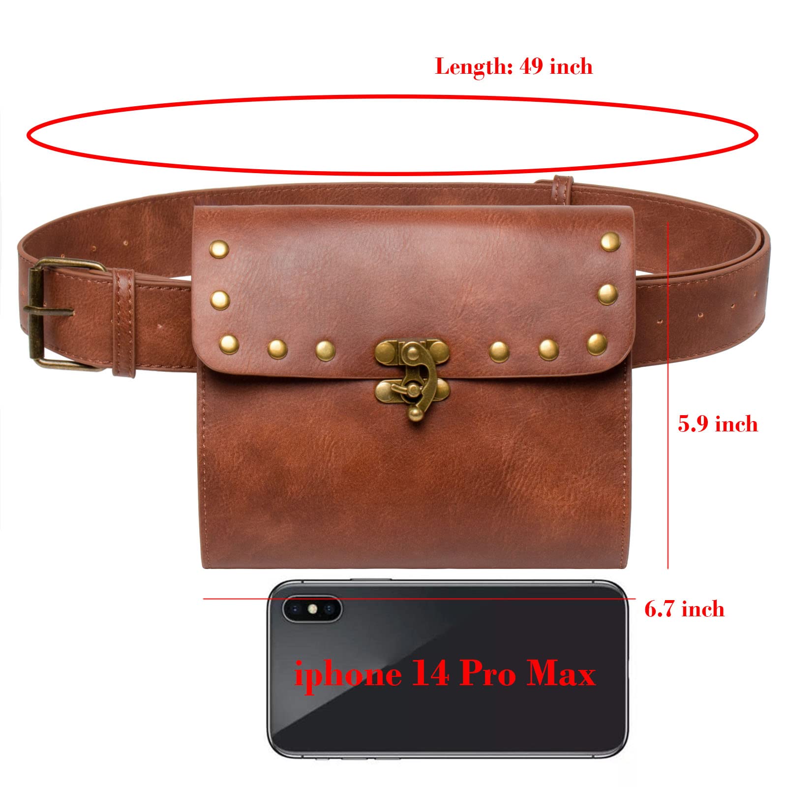 SUMGOGO Vintage Leather Fanny Pack for Women - Retro Waist Pouch with Cellphone Holder, Steampunk Medieval Renaissance Purse - Perfect for Cosplay, Renaissance Fairs & Everyday Use