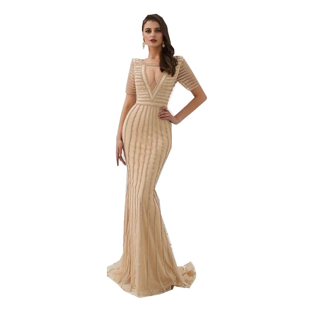 Elegant Women's Mermaid Evening Dress with Crystal Chains - Perfect for Prom, Gala, and Formal Events