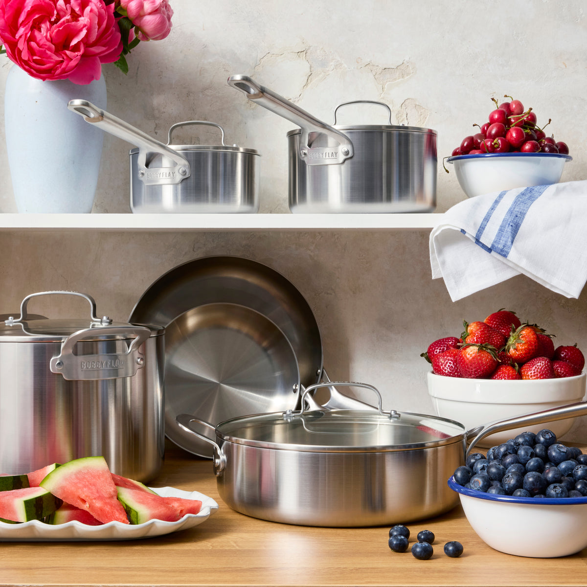 Bobby Flay by GreenPan Chef Series 10-Piece Uncoated Stainless Steel Cookware Set - Professional Kitchen Cookware for Searing, Sautéing & Simmering - Perfect for Home Chefs & Cooking Enthusiasts