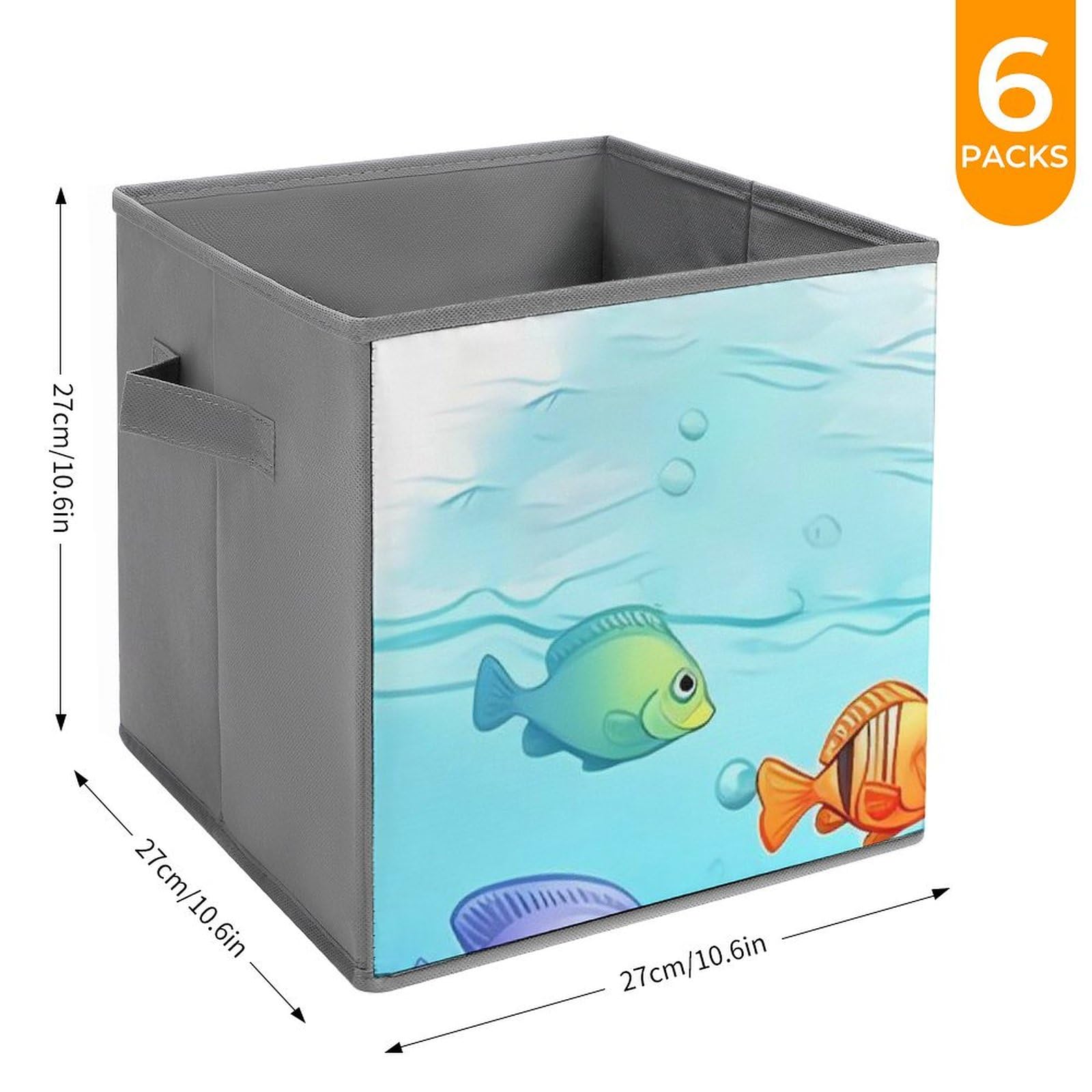 6-Pack Collapsible Storage Bins with Handles - Turtle & Fish Design Foldable Storage Baskets for Closet, Bedroom, Kids Room Organization - Large Fabric Storage Cubes for Clothes, Toys & Home Organization