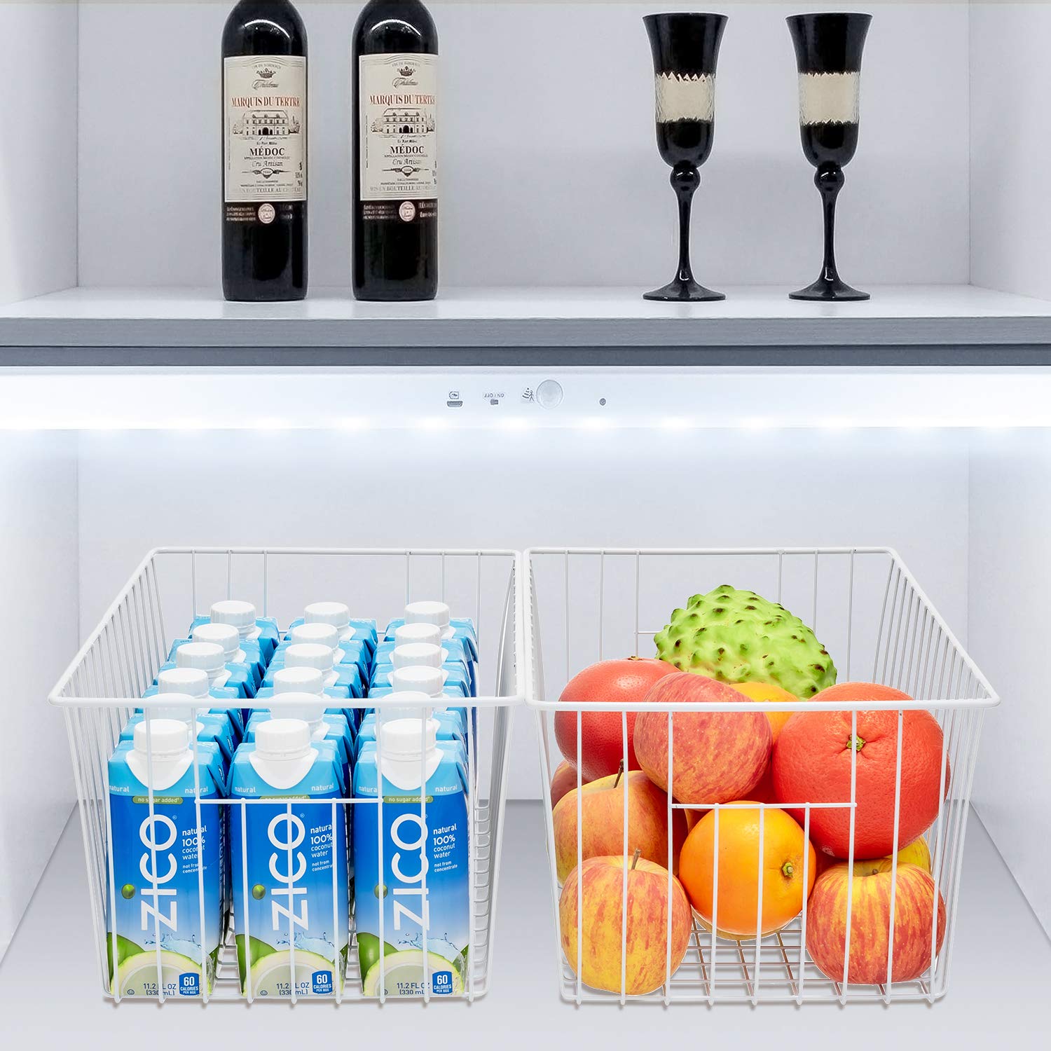 16 Inch Freezer Storage Organizer Baskets - Stackable Wire Refrigerator Bins with Built-in Handles for Cabinet, Pantry, Closet & Bedroom Organization - Perfect for Food Storage, Kitchen Organization & Home Decluttering