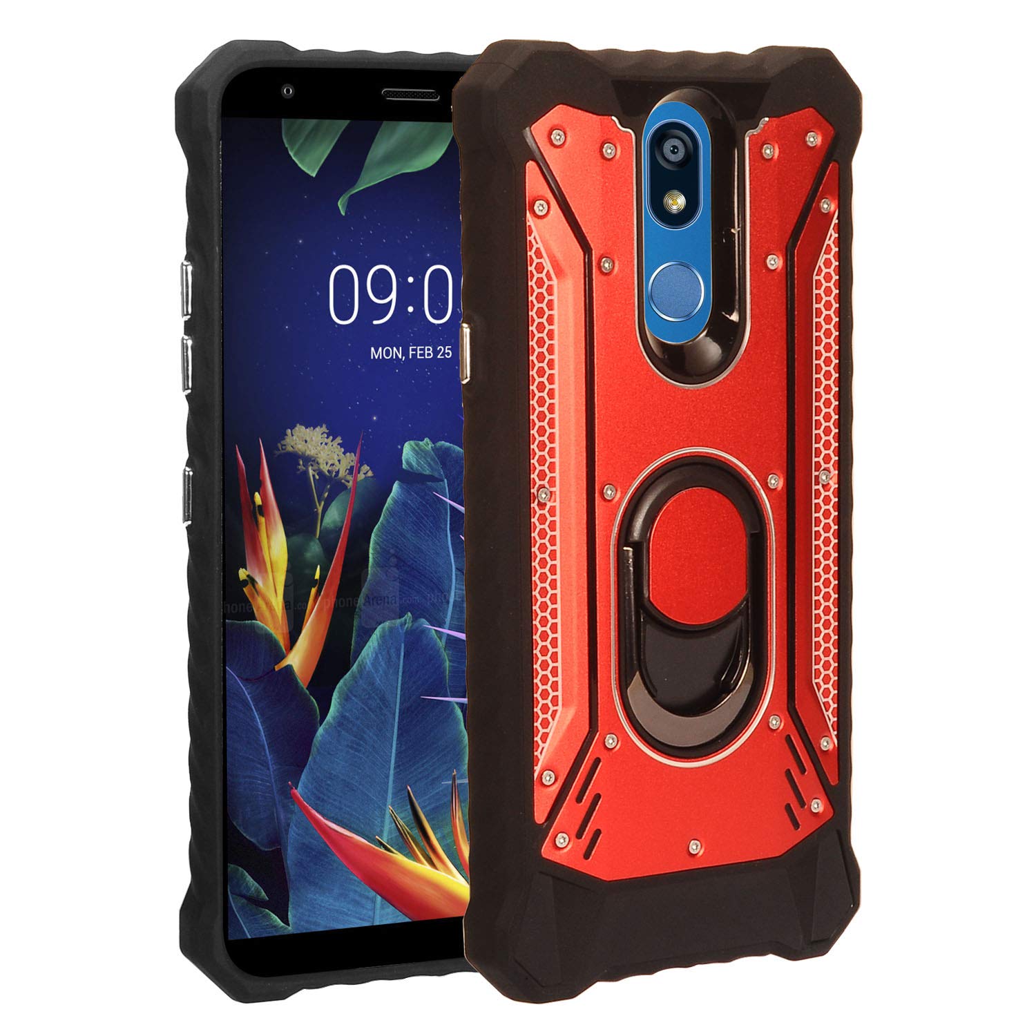Premium Aluminum Hybrid Phone Case with Stand for LG K40/Harmony 3/Xpression Plus 2 (2019) LM-X420/LG Solo LTE L423DL - Shockproof Protective Cover - ZY0 Red - Perfect for Work, Travel & Everyday Use