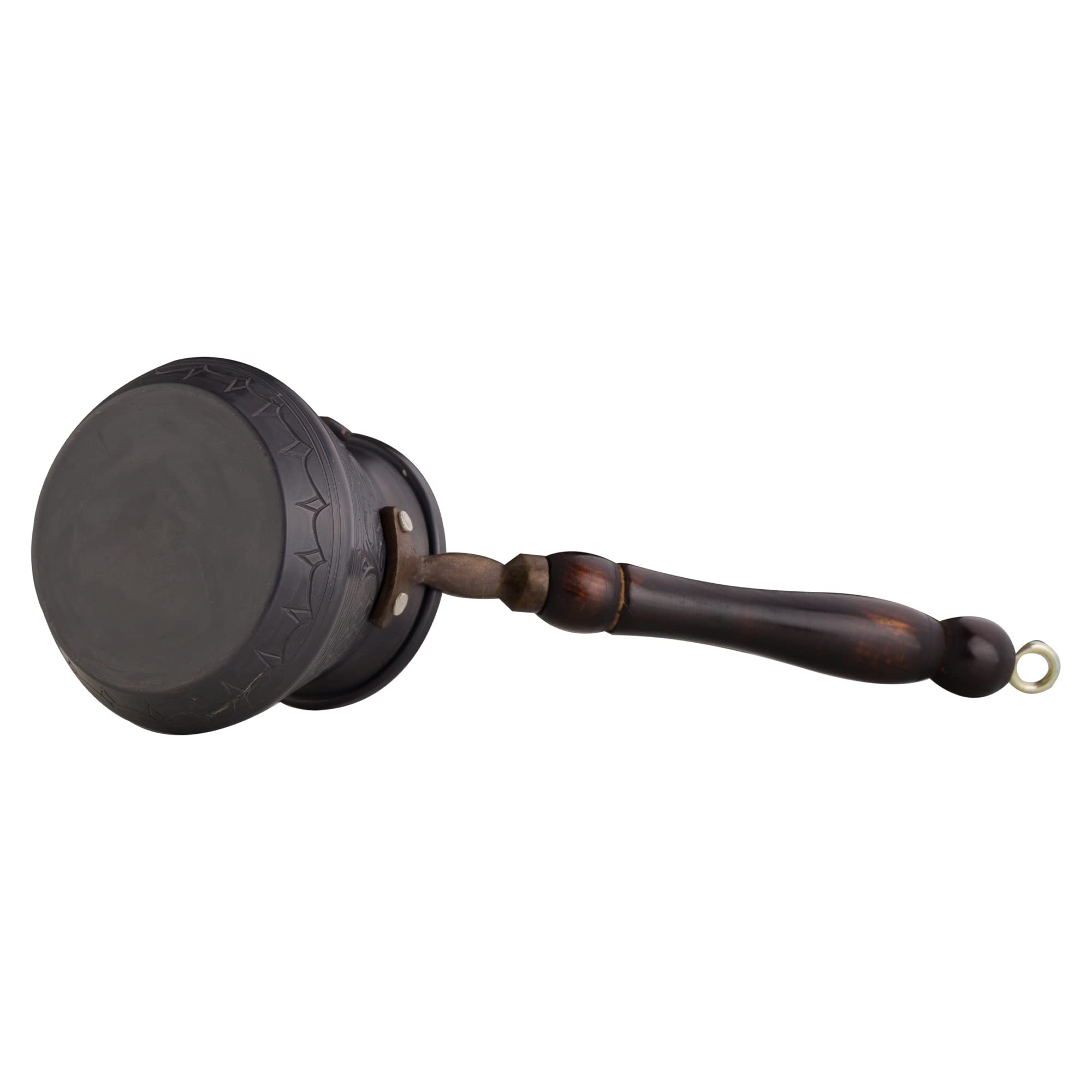 BCS 12 Oz Copper Turkish Greek Arabic Coffee Pot with Wooden Handle - Traditional Cezve Ibrik Briki Stovetop Coffee Maker for 4 Servings - Includes Free Wooden Spoon - Perfect for Home Brewing, Camping & Gift Giving