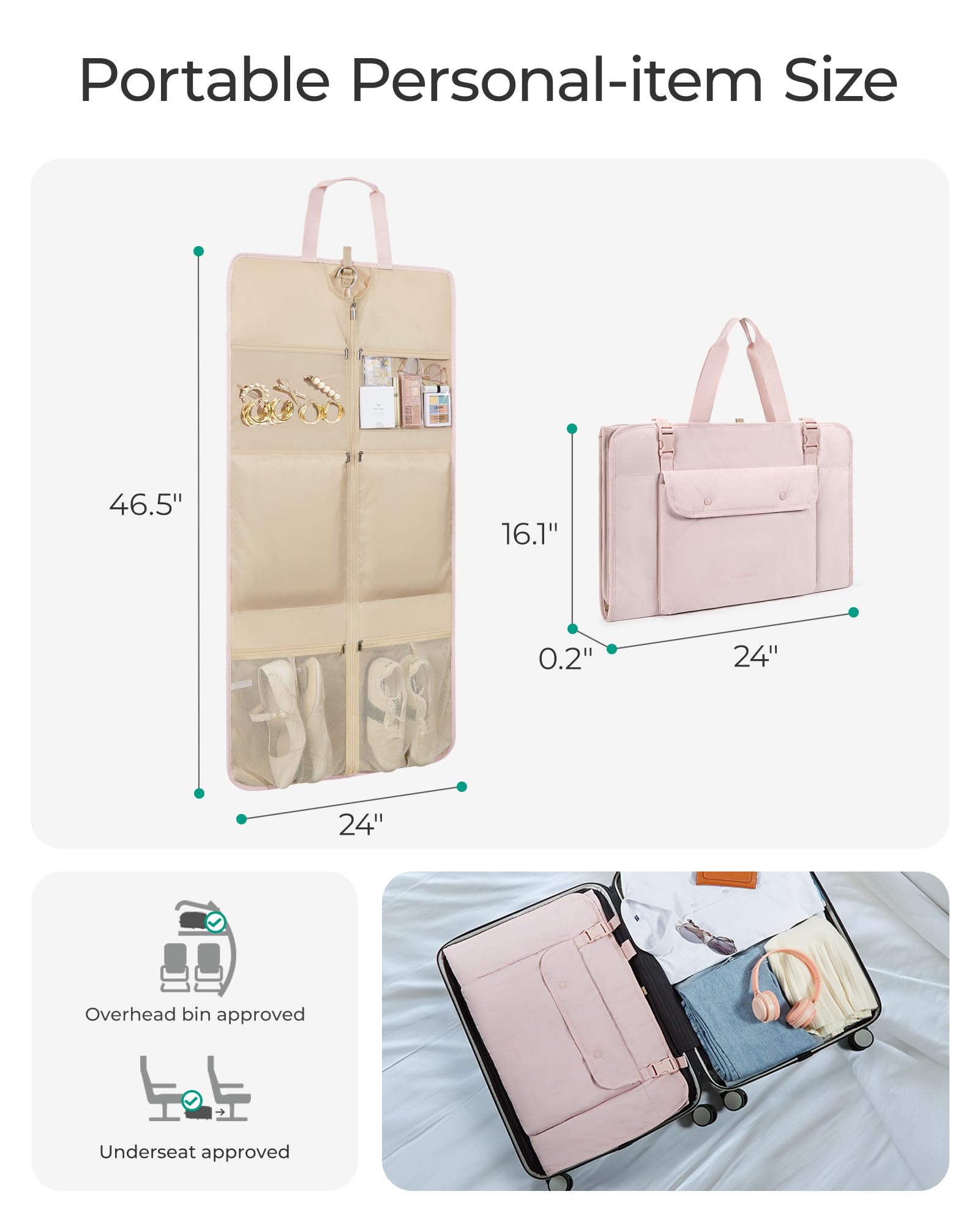 BAGSMART Foldable Travel Garment Bag - Stylish Carry-On Suit Carrier for Hanging Clothes, Large Convertible Weekender Dress Bag for Women & Men - Perfect for Business Trips, Weddings & Airplane Travel