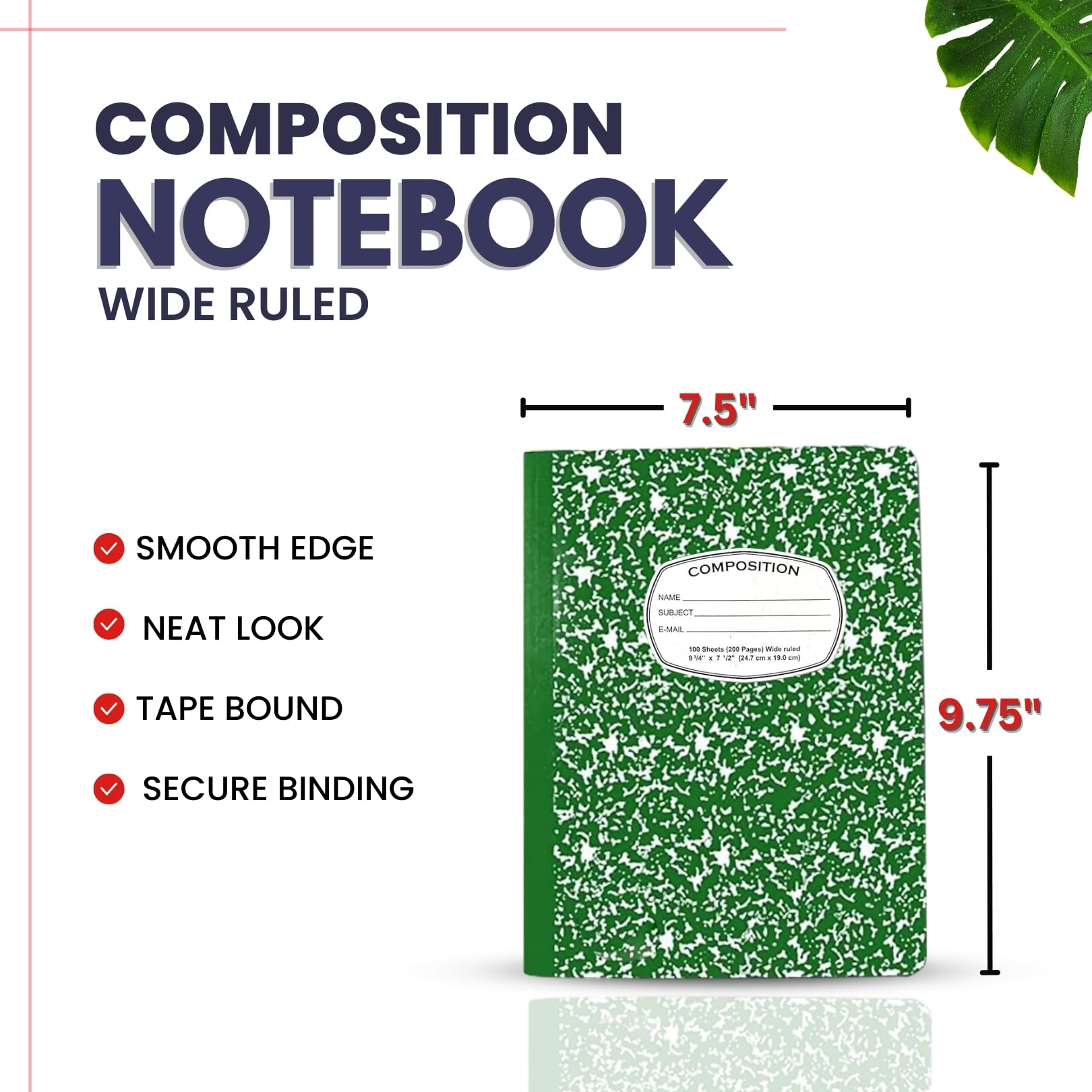 AUKSales Bulk Pack of 48 Wide Ruled Composition Notebooks - 100 Sheets, 9.75