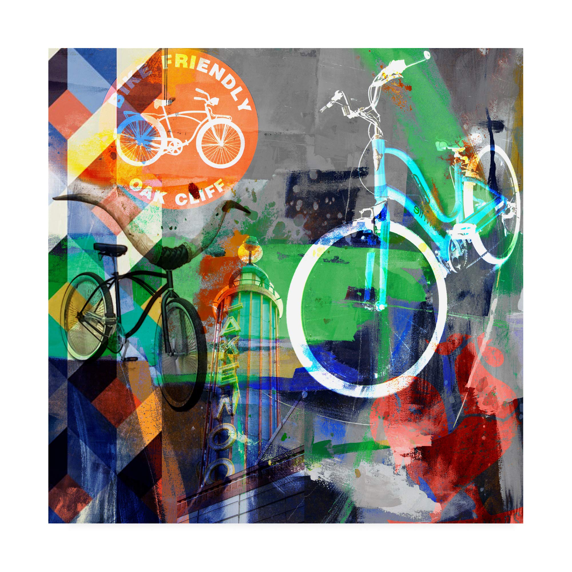 Trademark Fine Art 18x18 Lakewood Bikes Dallas by Sisa Jasper - Vintage Cycling Wall Decor for Living Room, Office & Cafe