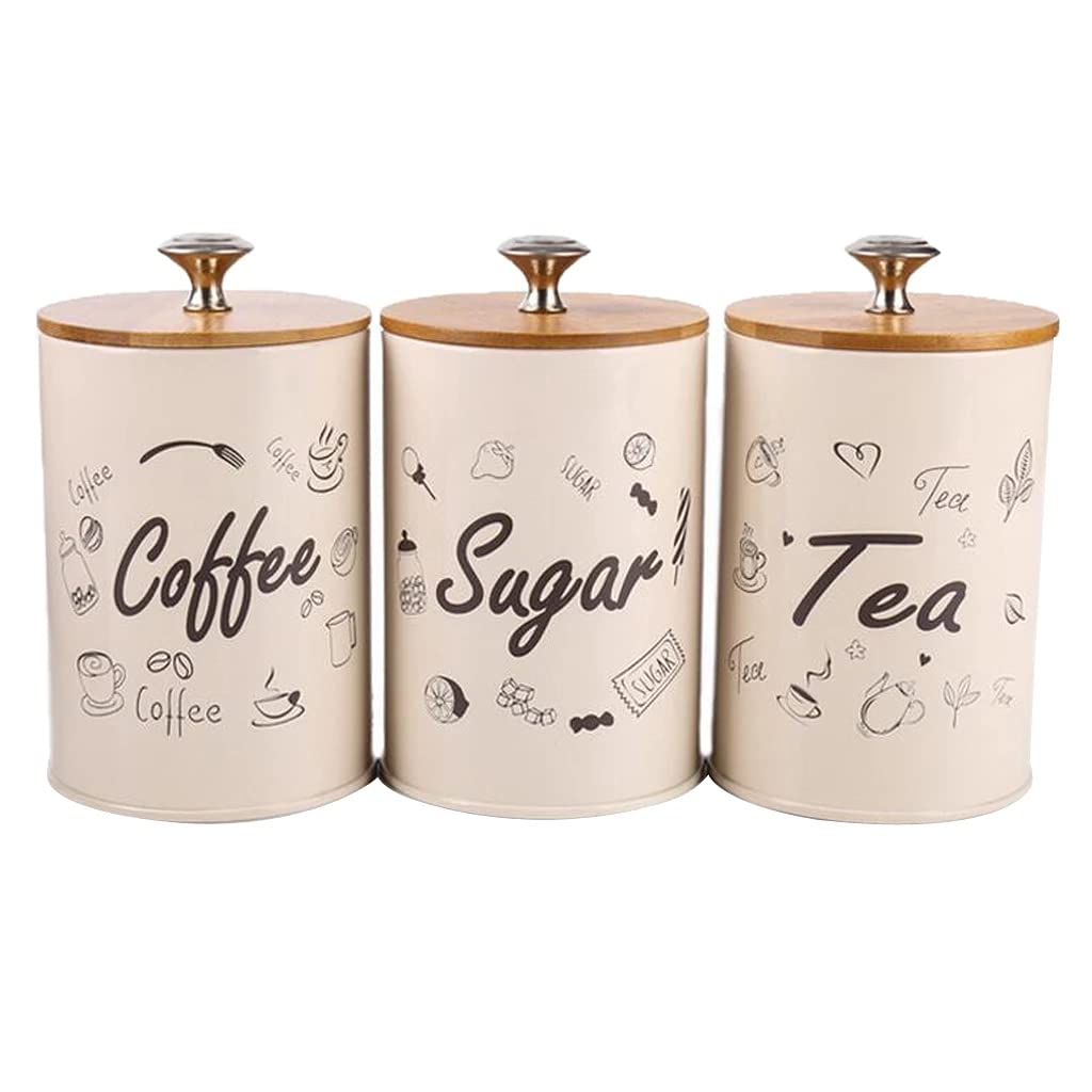 3-Piece Kitchen Storage Jars Set - 1L Airtight Metal Canisters for Sugar, Coffee, Tea & Candy - Rustproof Home Kitchen Organizer for Pantry, Countertop & Cabinet Storage