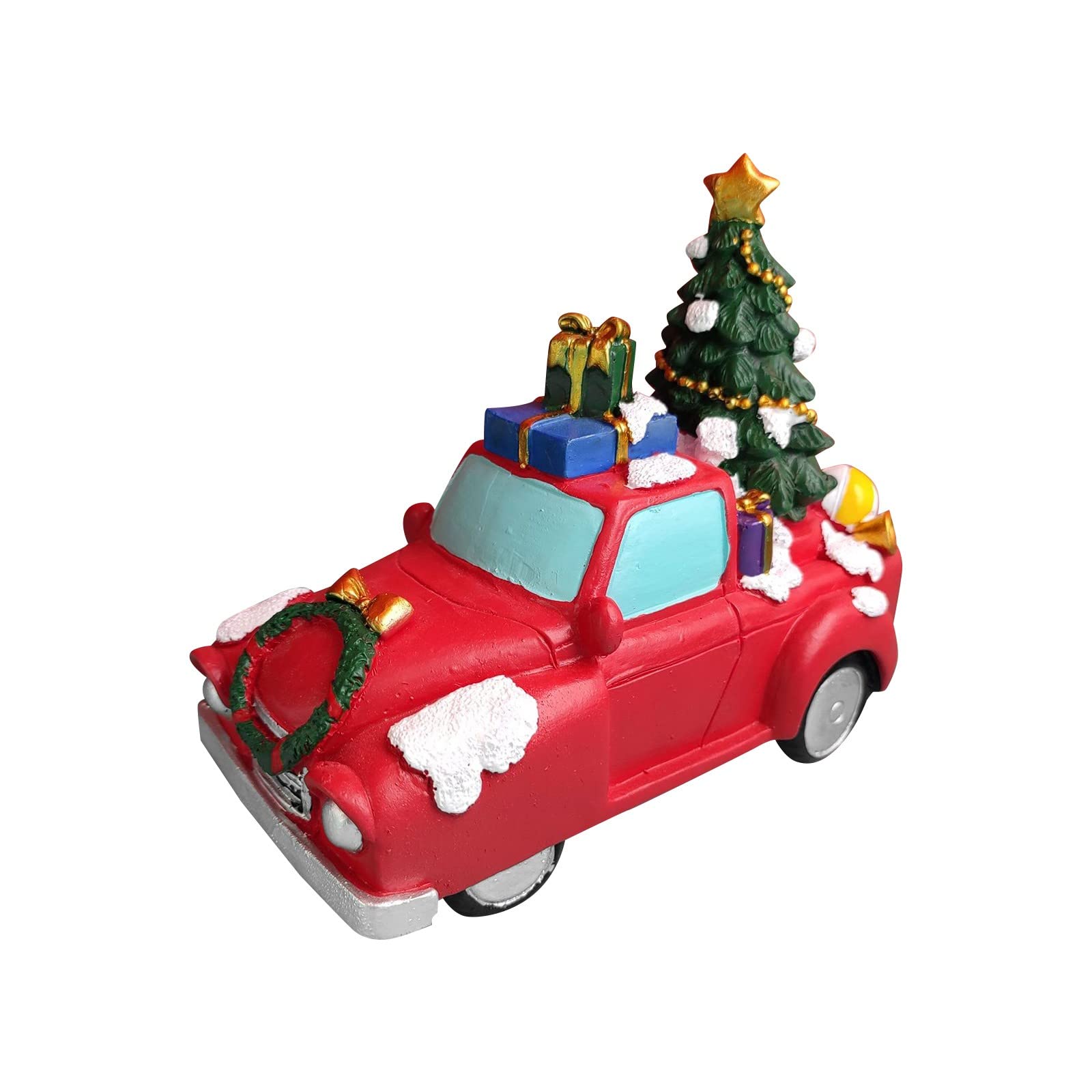 Vintage Red Truck Christmas Tree Decorations - Handcrafted Large Christmas Car Model for Holiday Table, Garden, and Home Decor - Perfect for Festive Indoor & Outdoor Holiday Displays