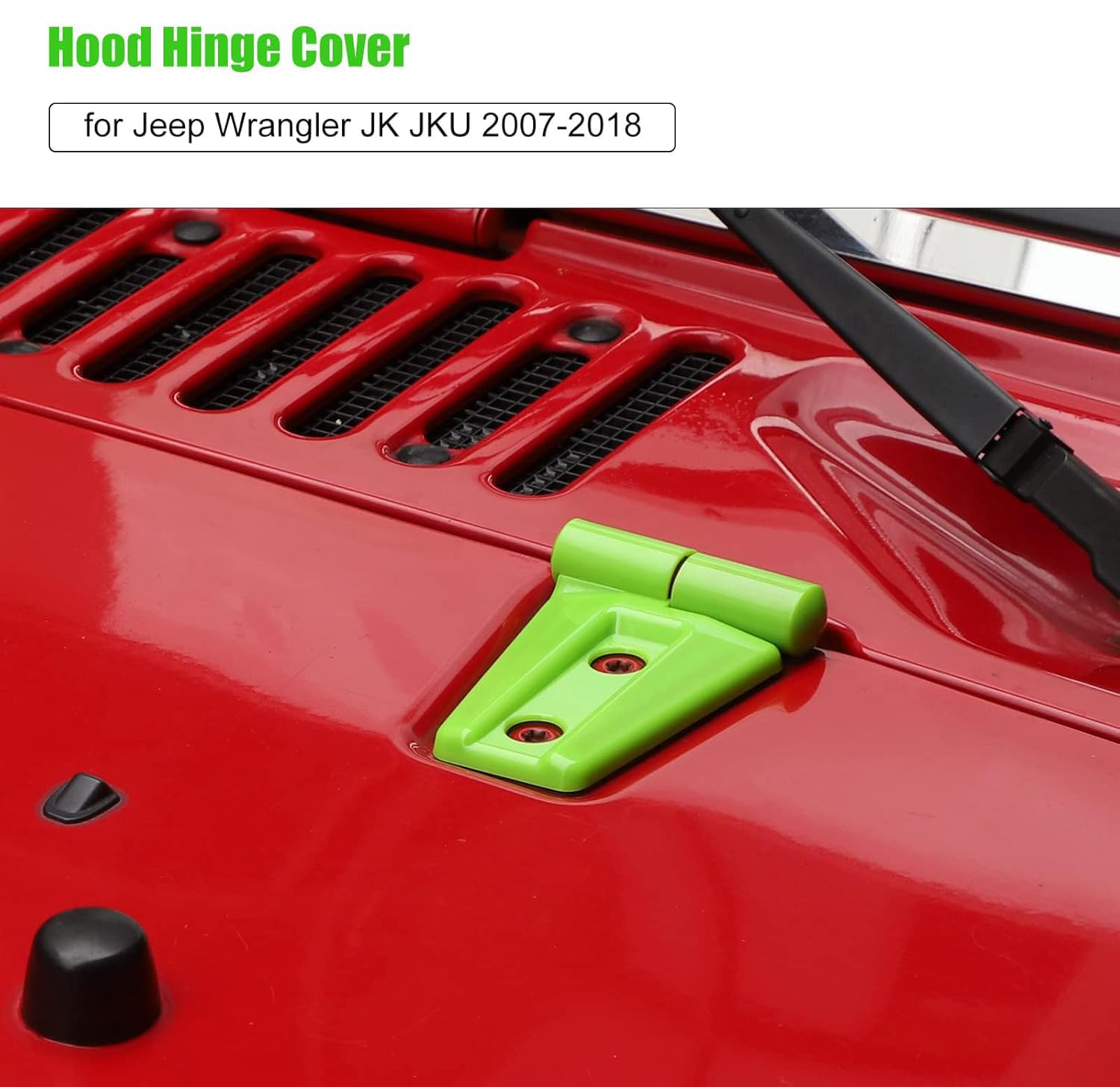 2PCS Hood Hinge Cover Trim Accessories for Jeep Wrangler JK JKU Sport Rubicon Sahara & Unlimited 2007-2018 - Durable Green Exterior Protection - Perfect for Off-Roading, Car Shows & Daily Driving