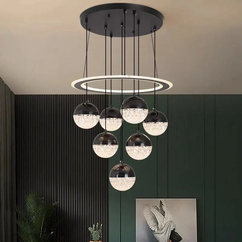 7-Light Cluster Ceiling Chandelier in Black/White - Modern Dining Room Lighting Fixture for Home Decor & Bedroom Ambience