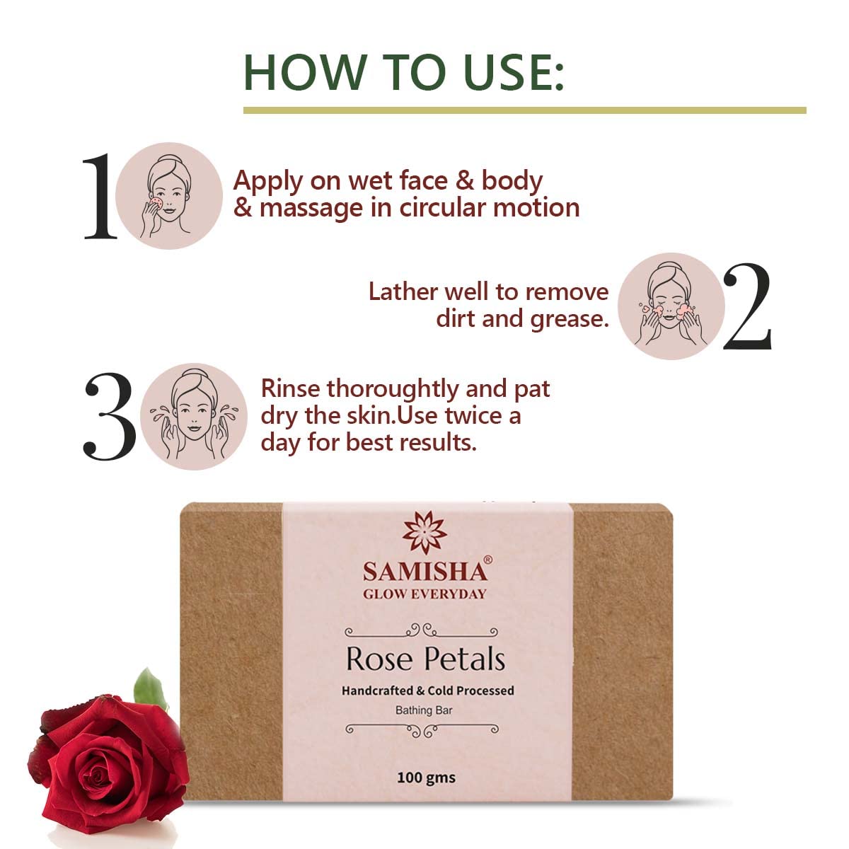 Samisha Organic Rose Petals Anti-Aging Bath Bar - 100g (Pack of 1) | Natural Skincare for Dry Skin, Luxurious Bath Time, Spa Gift for Women