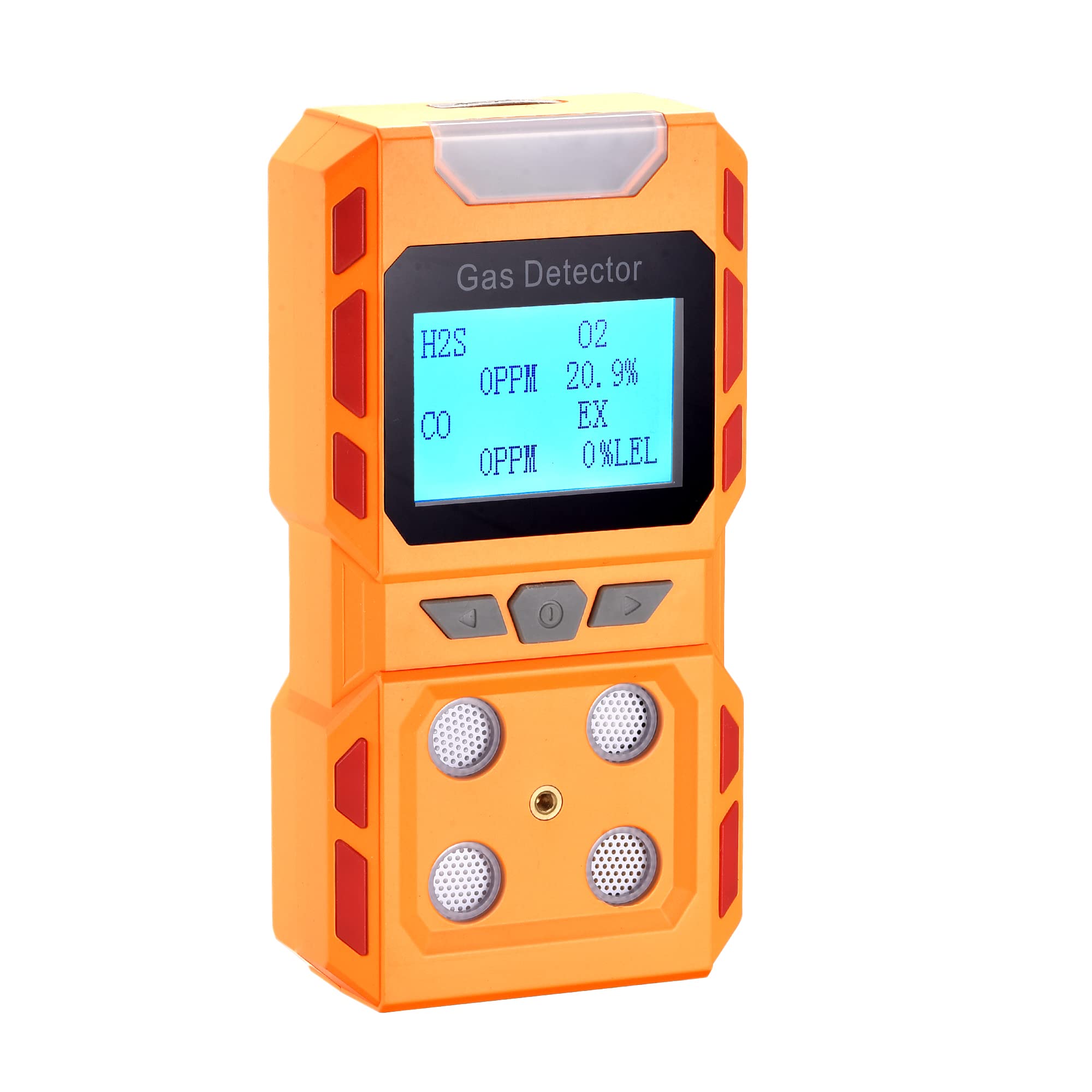 Upgrade 4-in-1 Portable Gas Detector - Handheld Multi-Gas Monitor with Digital LCD Display & Rechargeable Battery - Methane, CO, O2, H2S Gas Leak Tester for Home Safety, Industrial Use & Confined Space Detection (Orange)