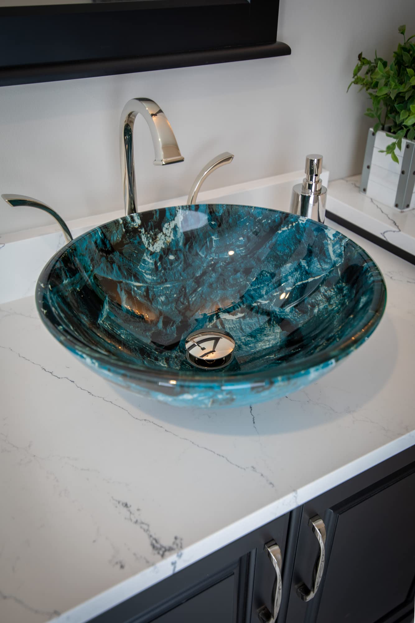 Cliffside Multi-Colored Round Glass Vessel Sink for Bathroom Vanity - Modern Handmade Artisan Basin for Powder Room, Guest Bath & Spa Retreat