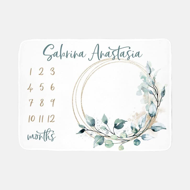 Elegant Eucalyptus Baby Milestone Blanket - Soft Nursery Greenery Blanket for Newborn Photoshoots | Perfect Baby Shower Gift & Monthly Milestone Keepsake | Ideal for Girls' Nursery Decor, First Birthday & Family Photo Sessions