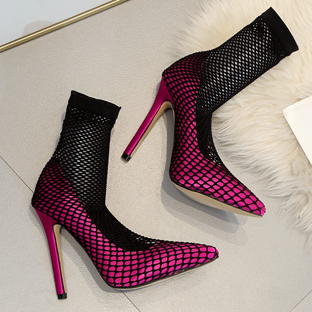 Meefit Women's Mesh Ankle Boots - Stiletto Heel Pointed Toe Perforated Sock Boots | Fashion High Heels for Night Out, Party & Evening Wear