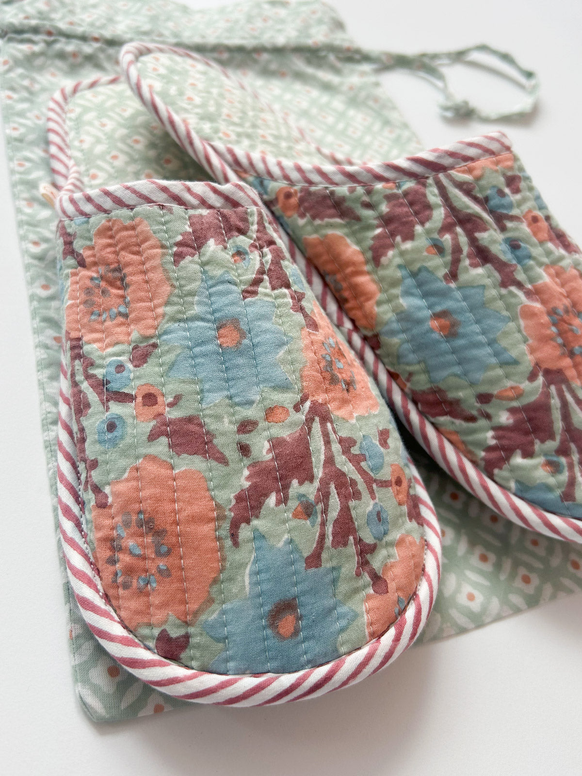 Handmade Block Print Cotton House Slippers - Duck Egg Blue | Comfortable Indoor Slides for Women | Perfect for Home, Spa & Yoga Relaxation