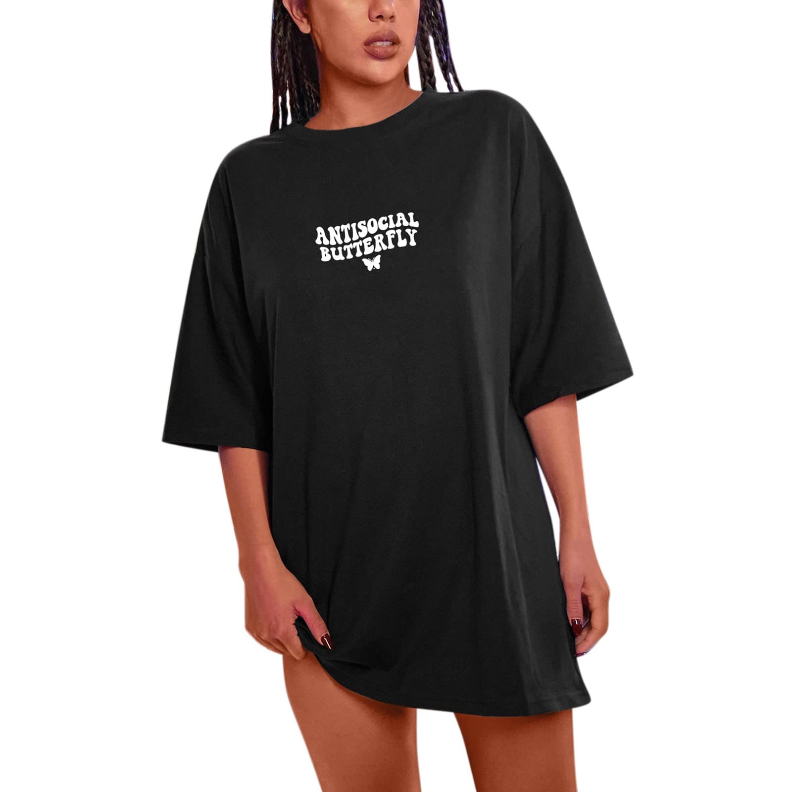 Women's Oversized Graphic Printed Slogan T-Shirt - Casual Drop Shoulder Tee for Women - Perfect for Everyday Wear, Street Style & Layering