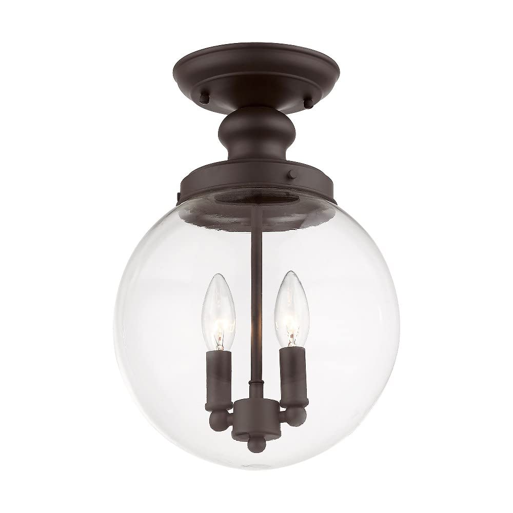 Livex Lighting 50903-07 Bronze Flush Mount Ceiling Light with Clear Glass Shade - Perfect for Bedroom, Hallway & Entryway Lighting