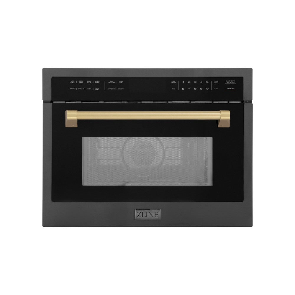 ZLINE Autograph Edition 24-Inch Built-In Convection Microwave Oven - 1.6 cu ft Capacity, Black Stainless Steel with Champagne Bronze Accents (MWOZ 24 BS CB) - Perfect for Modern Kitchens & Small Spaces