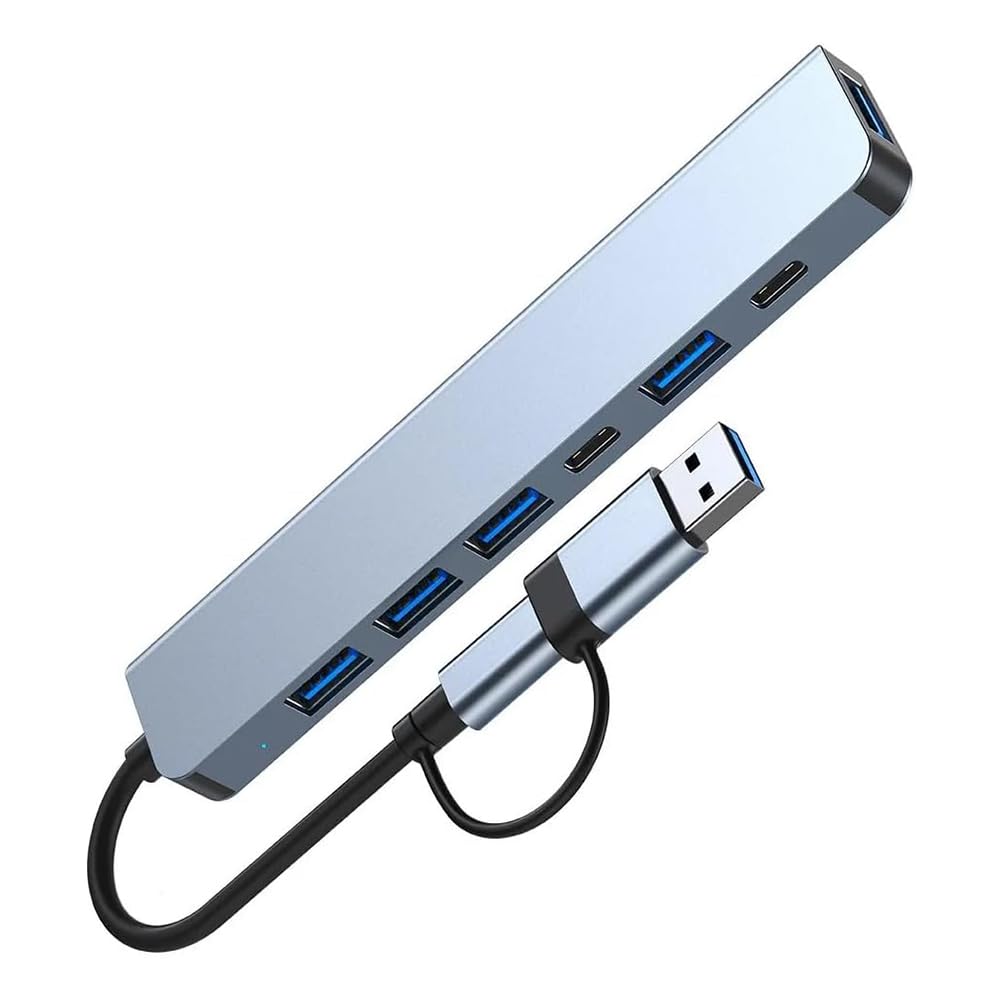 Qhpnunhq USB C Hub Splitter - 6-in-1 USB C Dock Station with 4 USB 3.0 Ports & 2 USB C Ports for MacBook, Windows Laptop, iPad, iPhone, Android Phones - Perfect for Home Office, Travel & Multi-Device Charging