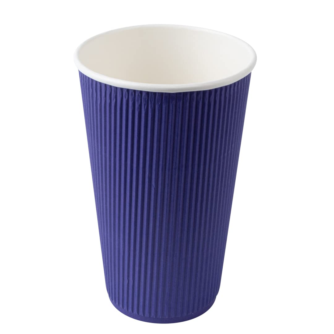 16oz Insulated Coffee Cups with Lids (200 Pack) - Leakproof & Non-Slip Royal Purple Disposable Paper Cups for Hot Beverages - Perfect for Coffee Shops, Offices, and Catering Services