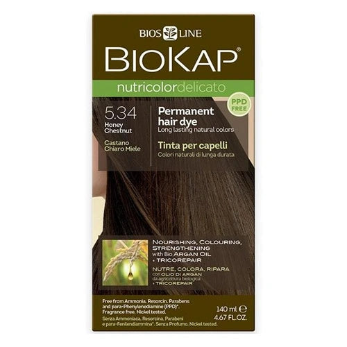 Biokap Nutricolor Delicato Rapid 5.34 Honey Chestnut Hair Dye - Ammonia Free Permanent Hair Color for Women & Men - Natural Looking Brown Shades for Home Use & Salon Styling