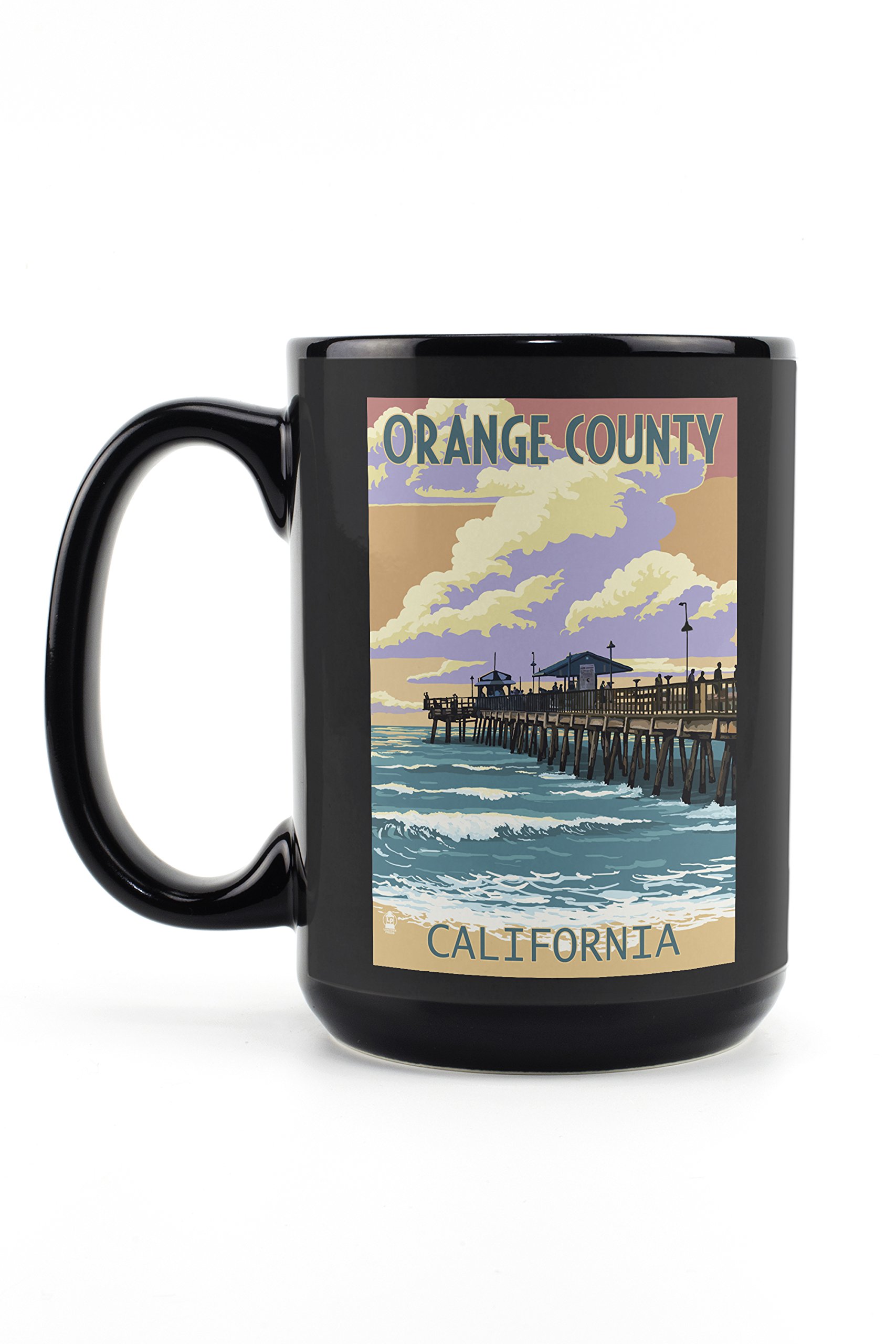 Orange County California Pier Sunset 15oz Black Ceramic Coffee Mug - Microwave & Dishwasher Safe - Perfect for Beach Lovers & Morning Coffee