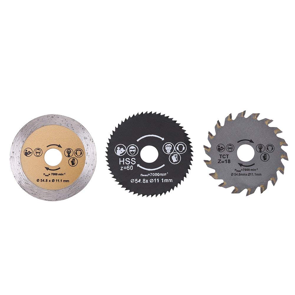 3pcs 54.8mm HSS Mini Circular Saw Blades for Wood Cutting - Rotary Tool & Mandrel Set for DIY Projects