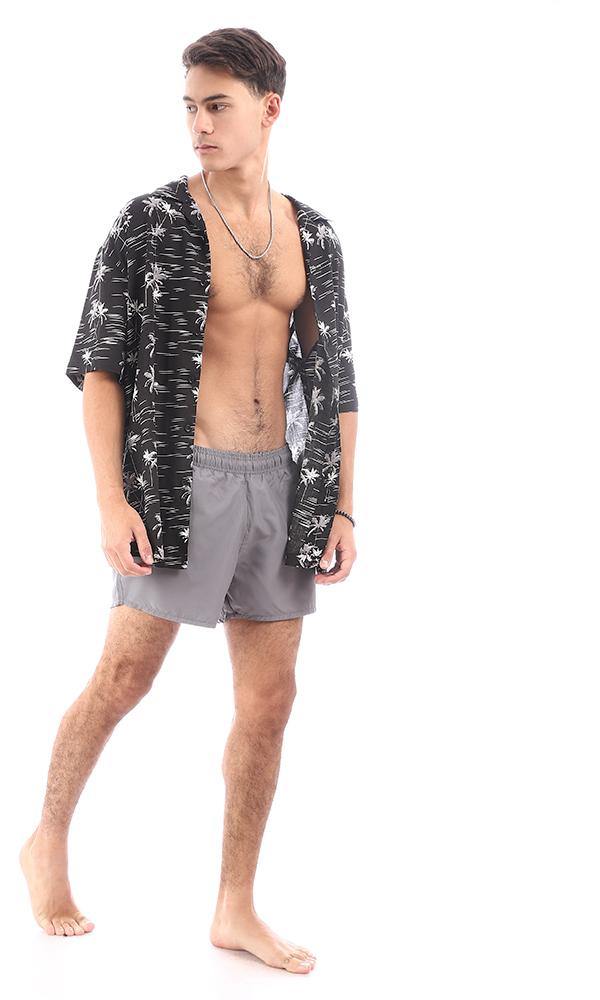 Men's Dark Grey Solid Swim Shorts with Side Pockets - Quick-Dry Comfort for Beach, Pool & Water Sports