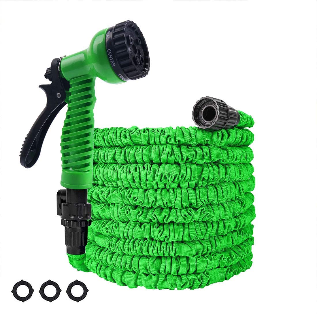 **Pleasthome 75FT Expandable Garden Hose - Lightweight, Flexible & Collapsible Water Hose with 7-Function Spray Nozzle for Gardening, Lawn Washing, Car Cleaning & Outdoor Use (Green)**
