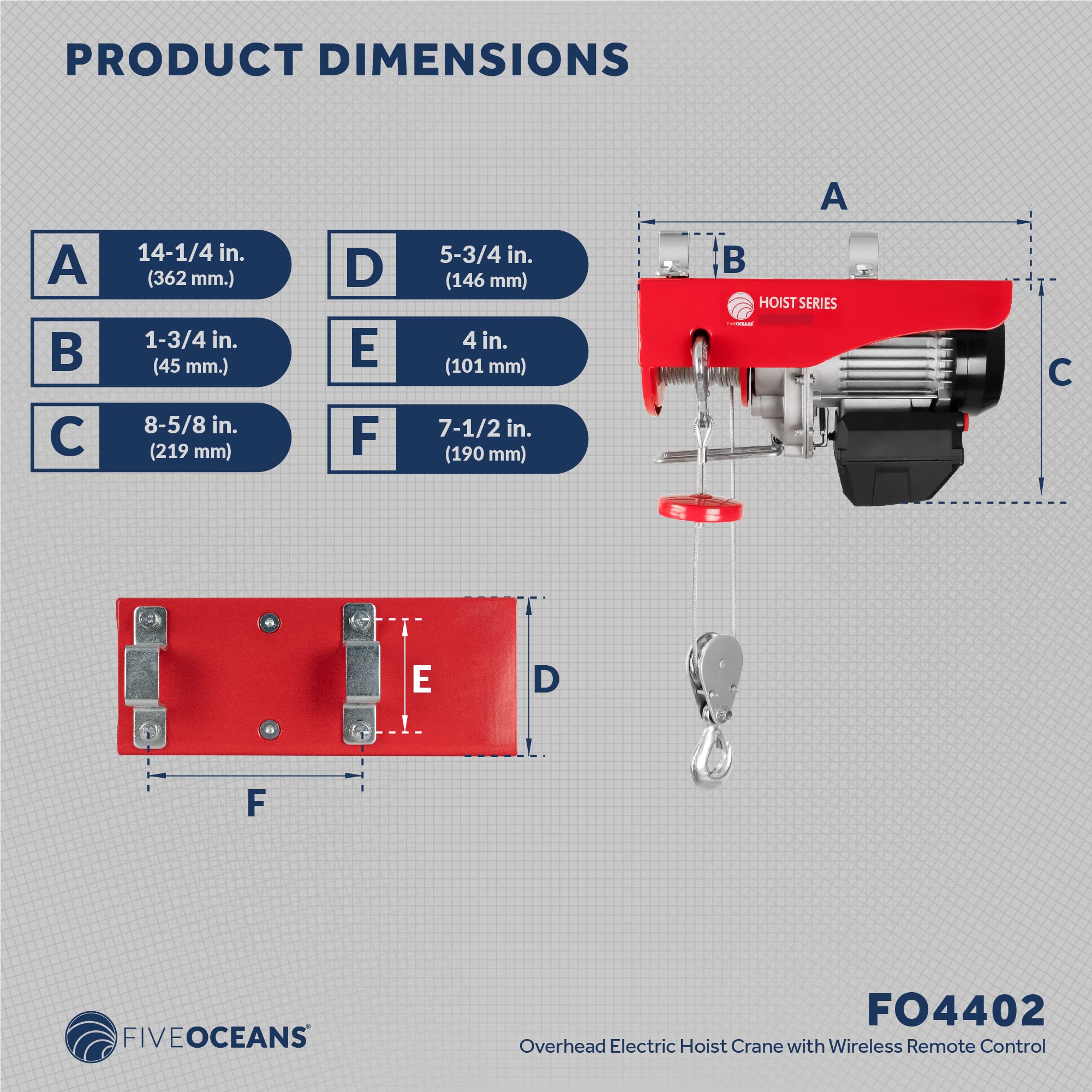 Five Oceans 1100 Lb Electric Hoist with Wireless Remote Control - 110V Heavy Duty Hoist Pulley System for Garage, Workshop & Construction (FO4402) | Lifting Equipment for Home & Industrial Use