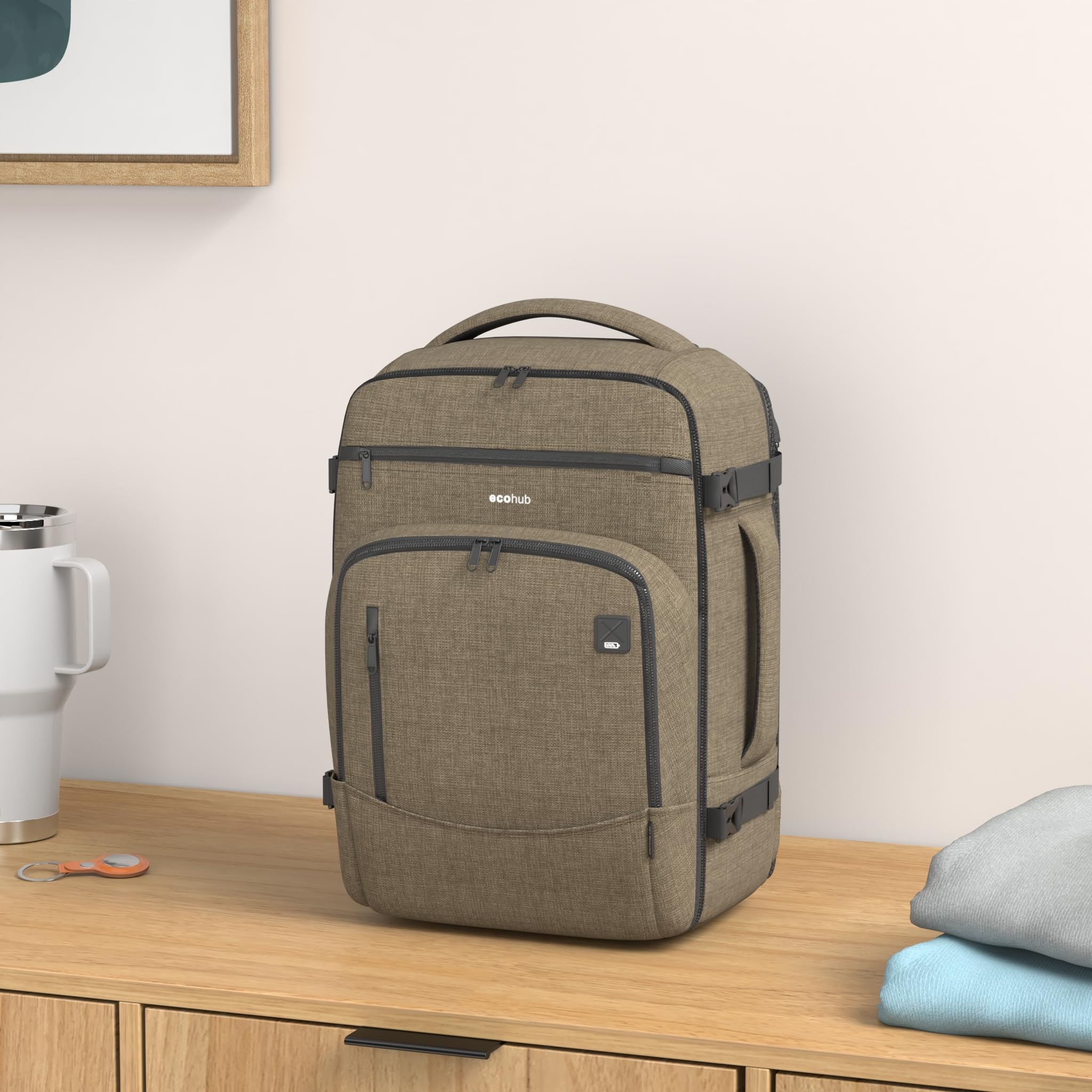 ECOHUB 16 Inch Laptop Backpack for Women & Men - Water Resistant Brown College School Backpack for Travel, Work & Daily Commute
