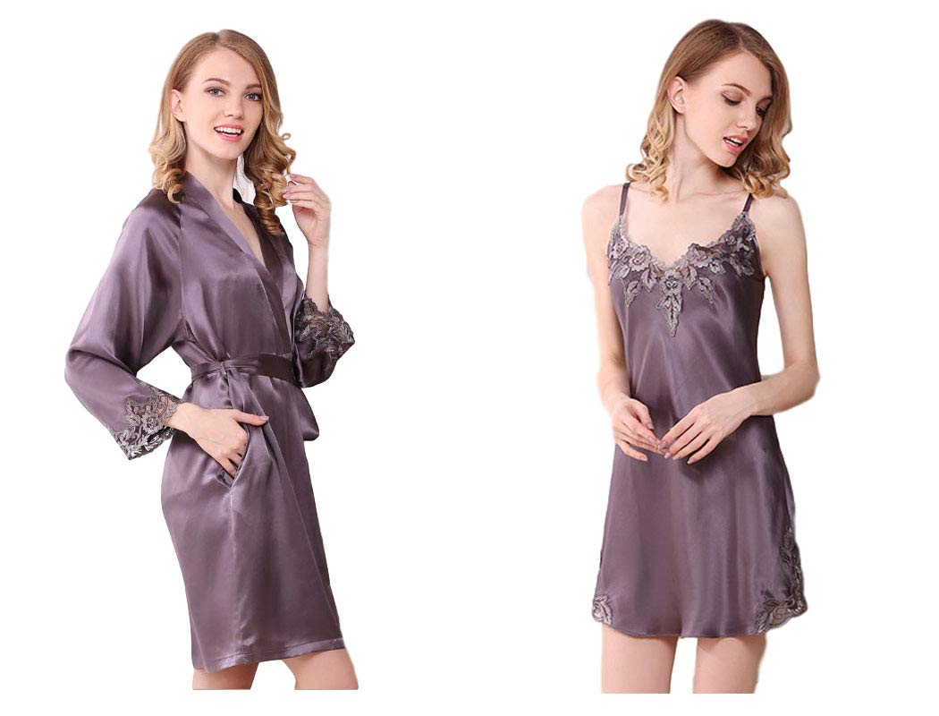 Luxury Women's Silk Pajama Set - 100% Pure Silk Robe & Lace Skirt Sleepwear (3 Colors) | Elegant Nightwear for Relaxation, Bridal Shower & Spa Days