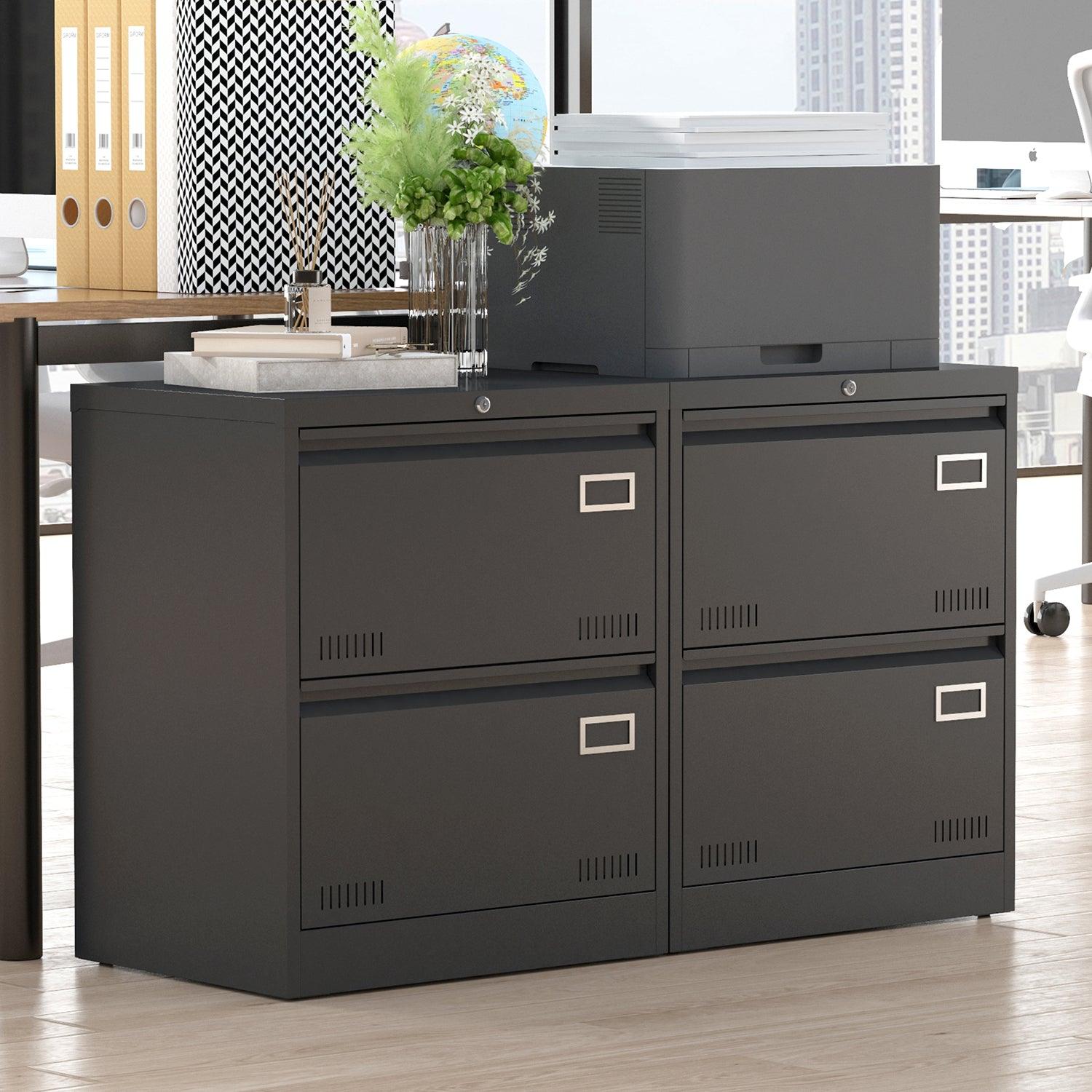 2-Drawer Locking Metal Lateral File Cabinet - Black Vertical Office Storage for Home, Legal, Letter & A4 Documents - Secure File Organization with Easy Assembly (Perfect for Home Office, School & Business Use)