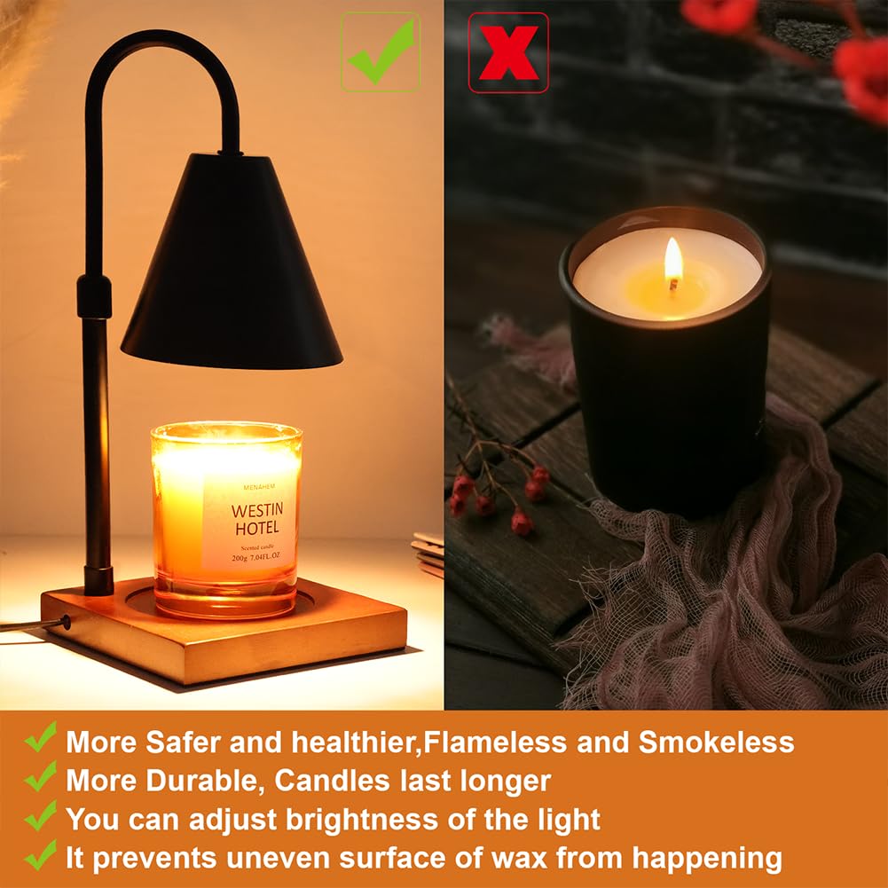 Electric Candle Warmer Lamp with Timer & Dimmable Function - Adjustable Height Wax Melter for Jar Candles & Scented Wax - Includes 2 Bulbs - Perfect for Home Decor, Bedroom Aromatherapy & Gifts for Mom (Black)