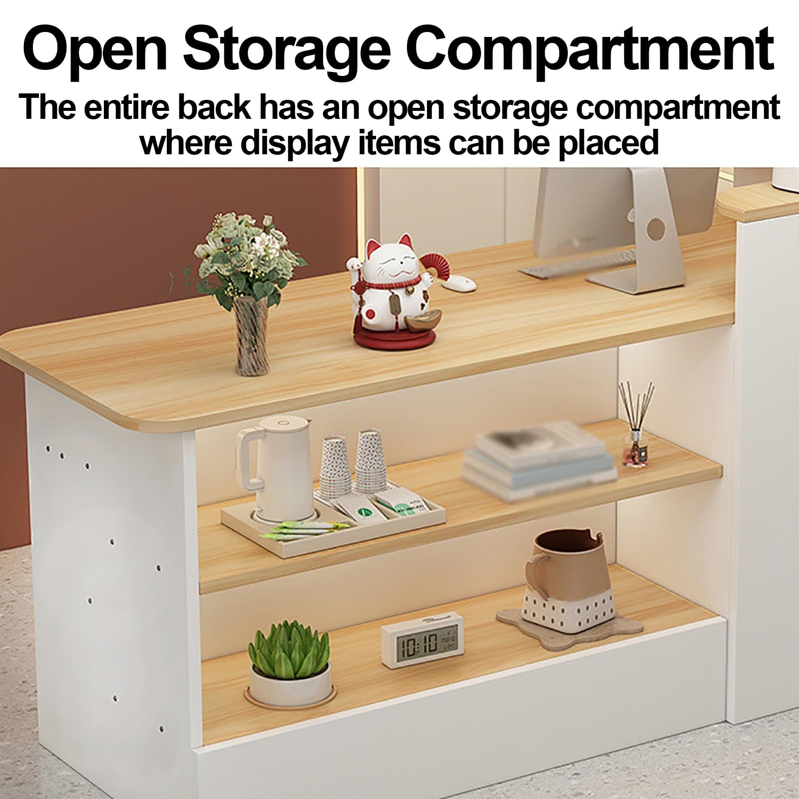 Modern Reception Counter Desk with Display Shelf & Drawers - Stylish Retail Front Desk for Checkout, Lobby, Salon, Store, Clinic & Office - Perfect for Beauty Salons, Retail Shops and Professional Reception Areas