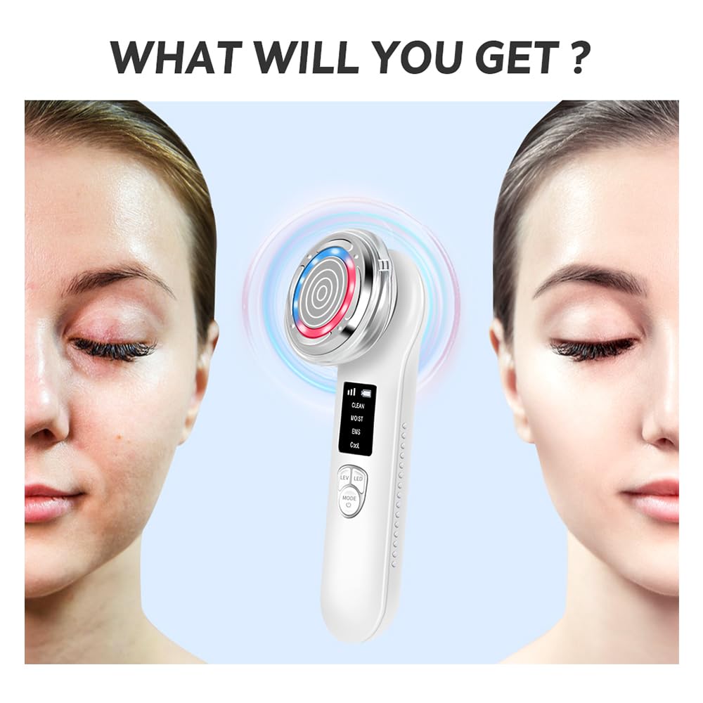 Red Light Therapy Wand for Face and Neck - Anti-Aging Skin Care Device with Cold Mold & Warm Deep Clean Functions (Off-White) | Reduce Wrinkles & Improve Skin Texture at Home or Salon