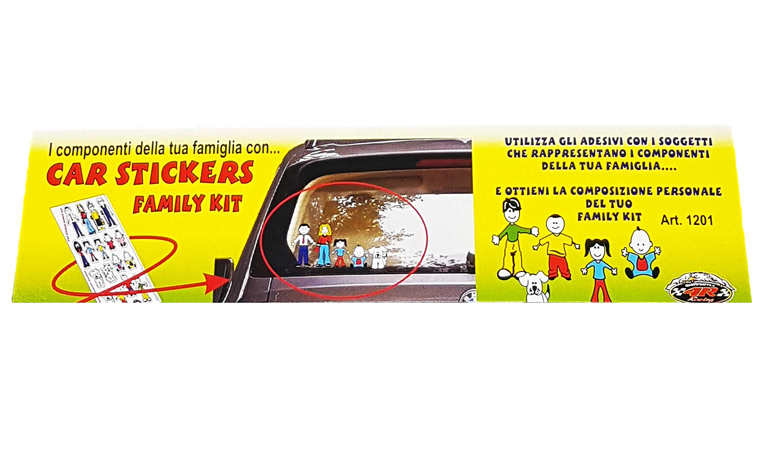 Quattroerre 1201 Family Car Stickers Kit - Fun Decals for Kids, Parents & Pets - Perfect for Family Road Trips, Vacations & Daily Commutes