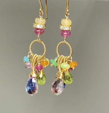Handmade Multi Gemstone Dangle Earrings with Coiled Gold Fill Wire - Elegant Boho Jewelry for Women, Perfect for Parties, Weddings & Everyday Wear