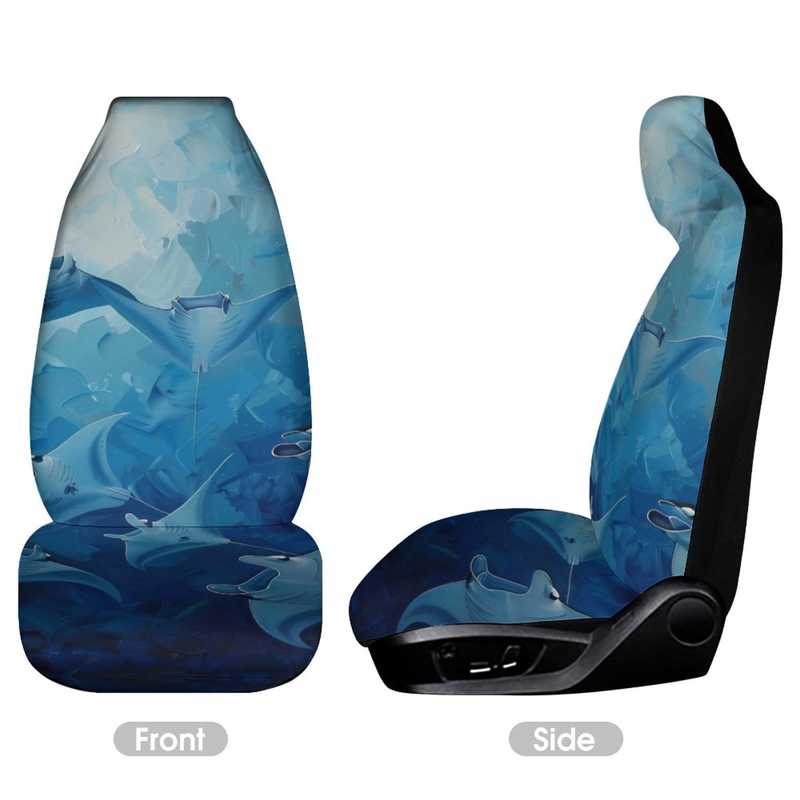 Universal Car Seat Covers for Cars & Trucks - 2PCS Premium Front Seat Protectors with Indonesia Manta Ray Design | Durable Interior Accessories for Daily Commute & Road Trips
