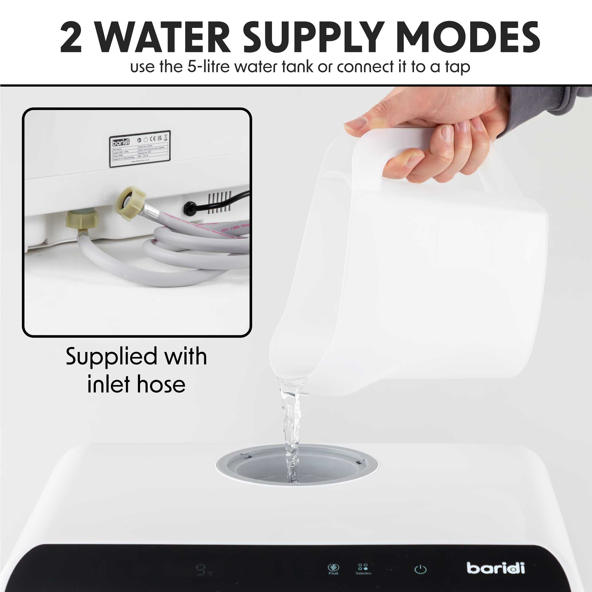 Baridi Mini Portable Tabletop 5L Dishwasher with 2-4 Place Settings - Compact Countertop Dishwasher with 5 Wash Functions (DH224A) for Small Apartments, RVs & Dorm Rooms